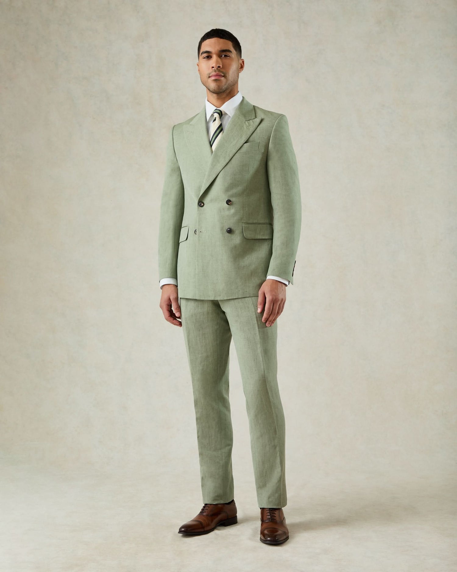 Luce Wool &amp; Linen Double Breasted Suit Green