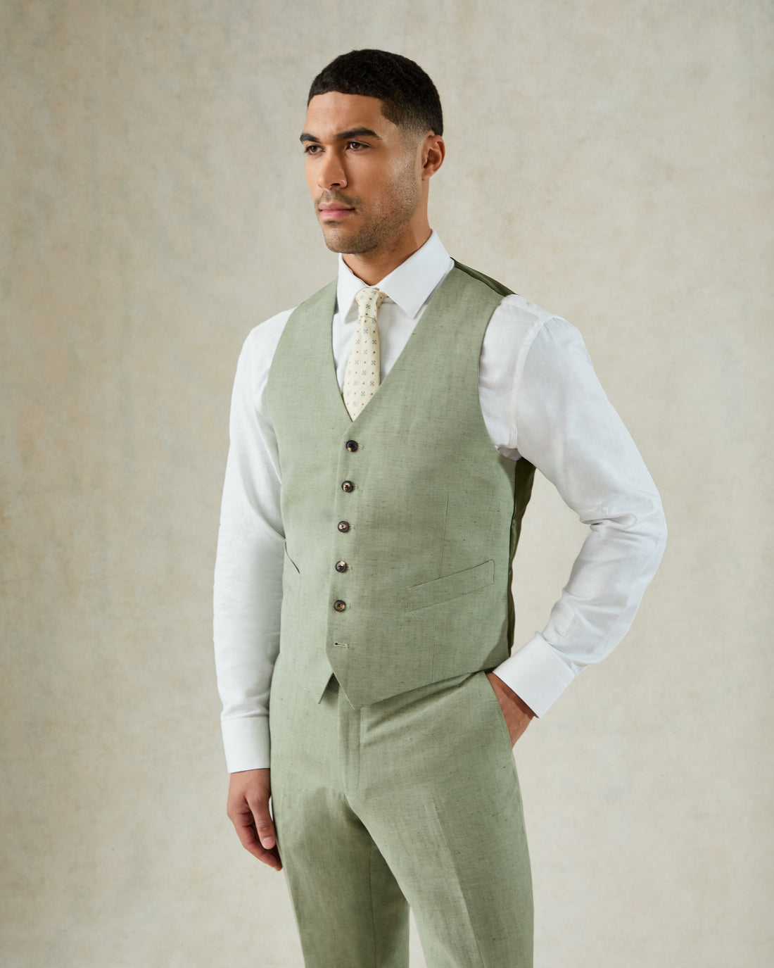 Luce Linen Waistcoat Green