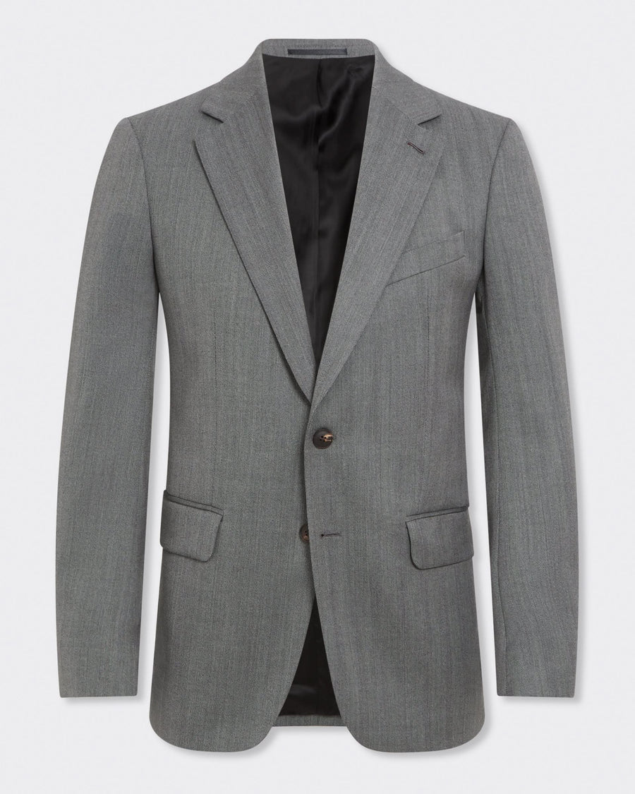 Garbet Virgin Wool Herringbone Suit Jacket Grey