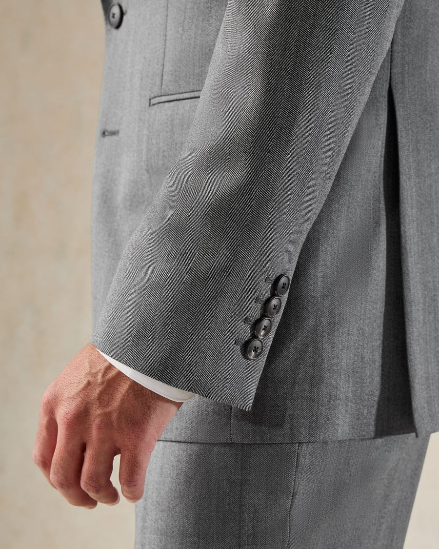 Garbet Virgin Wool Herringbone Suit Jacket Grey