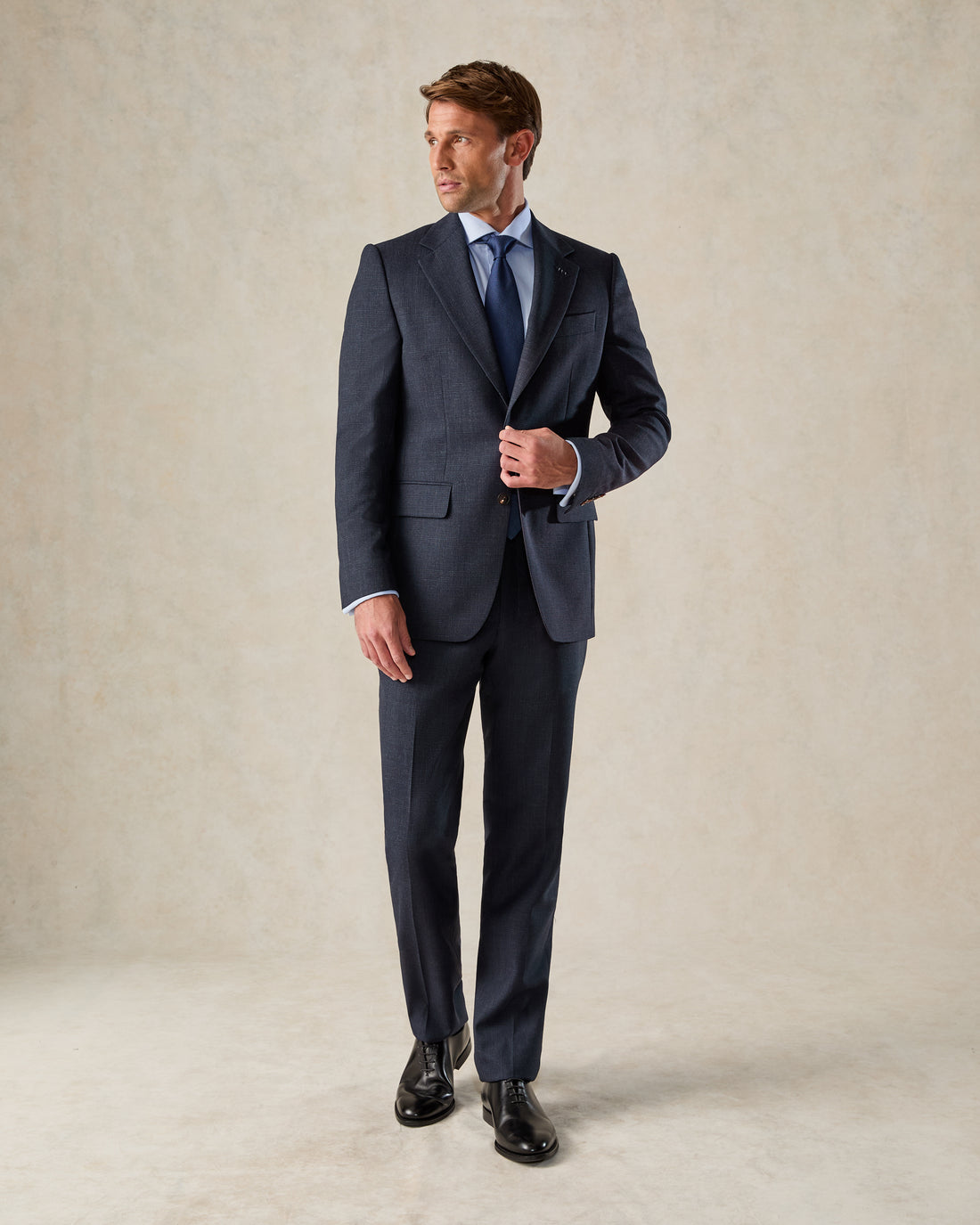 Holbech Navy Wool Check Suit