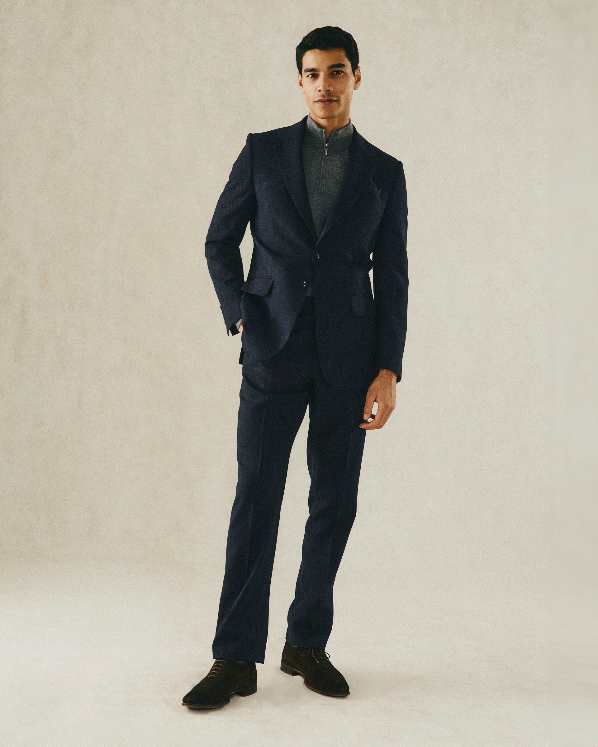 Holbech Navy Wool Check 2 Piece Suit Gieves Hawkes