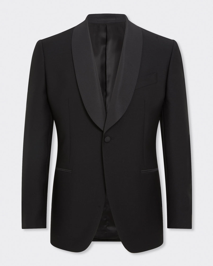 Shelford Wool Mohair Shawl Tuxedo Jacket Black Barathea