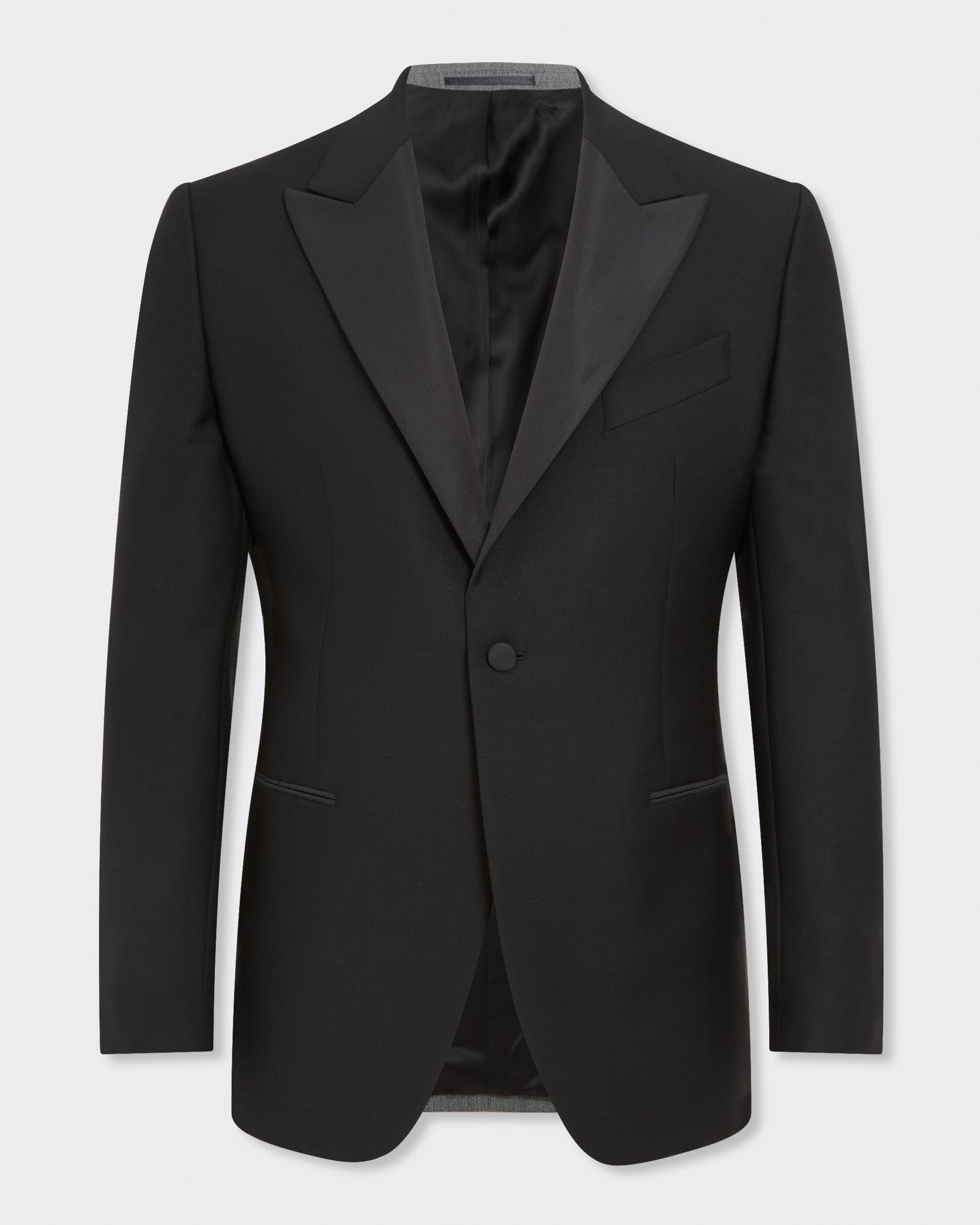 Shelford  Black Wool Mohair Barathea Peak Dinner Jacket