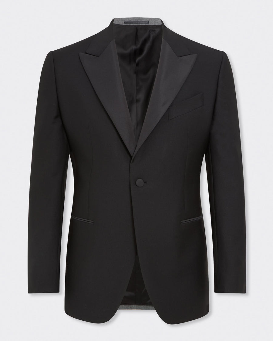 Shelford Wool & Mohair Tuxedo Jacket in Black Barathea