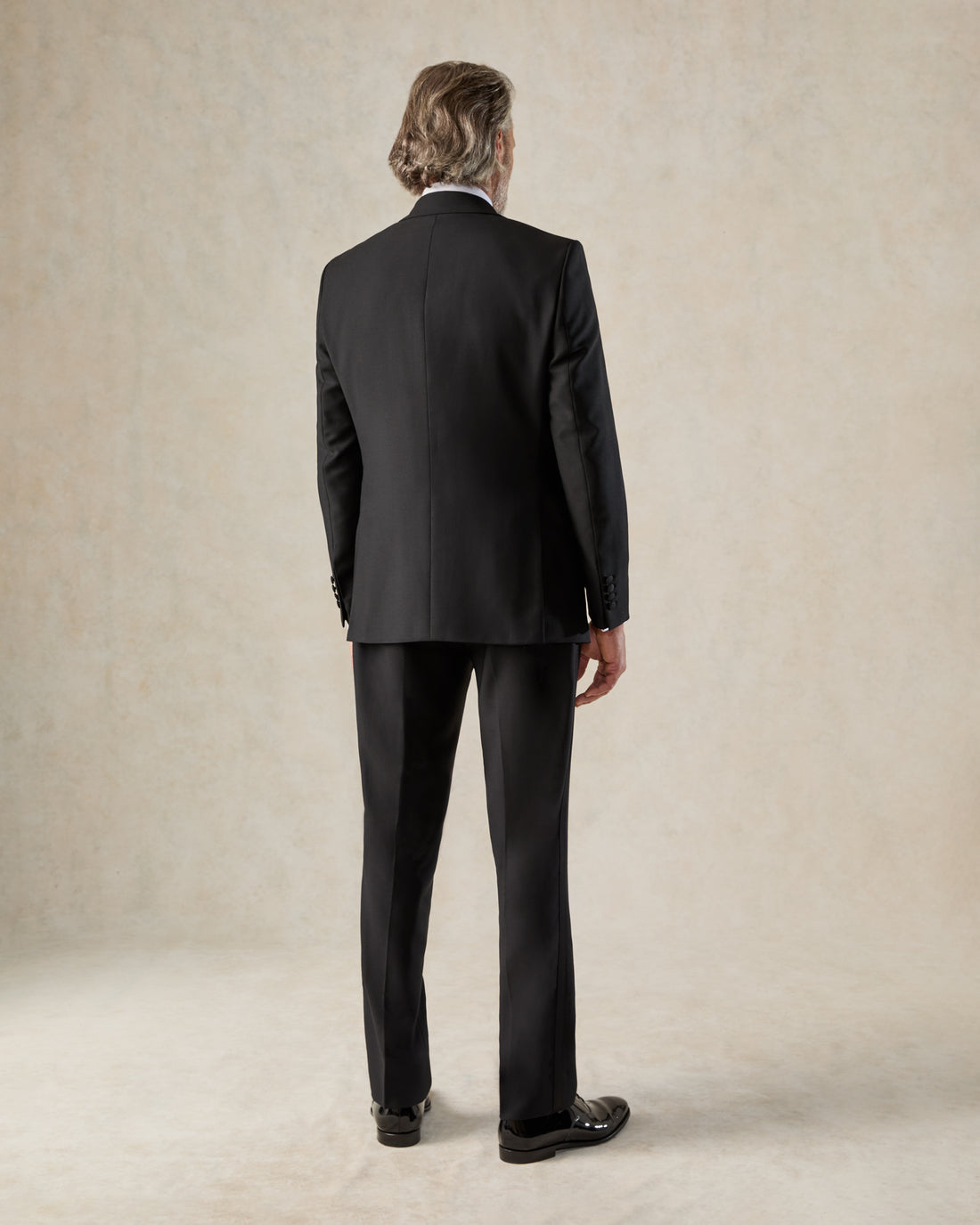 Shelford Wool Mohair Barathea Peak Lapel Dinner Suit Black