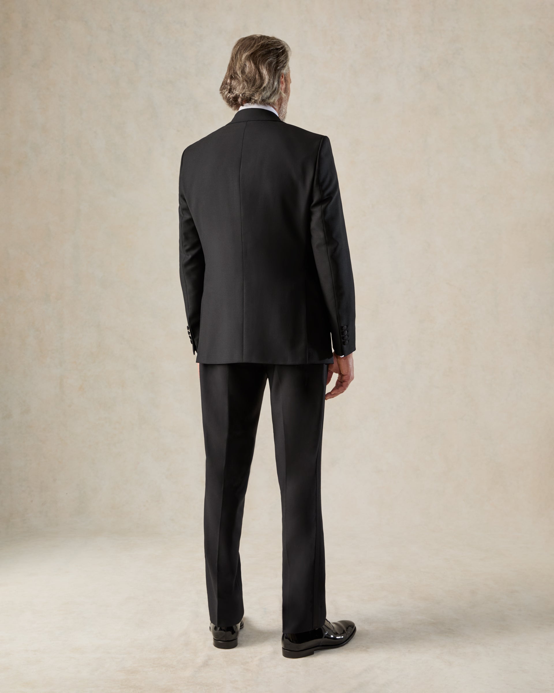 Shelford Wool Mohair Barathea Peak Lapel Dinner Suit Black