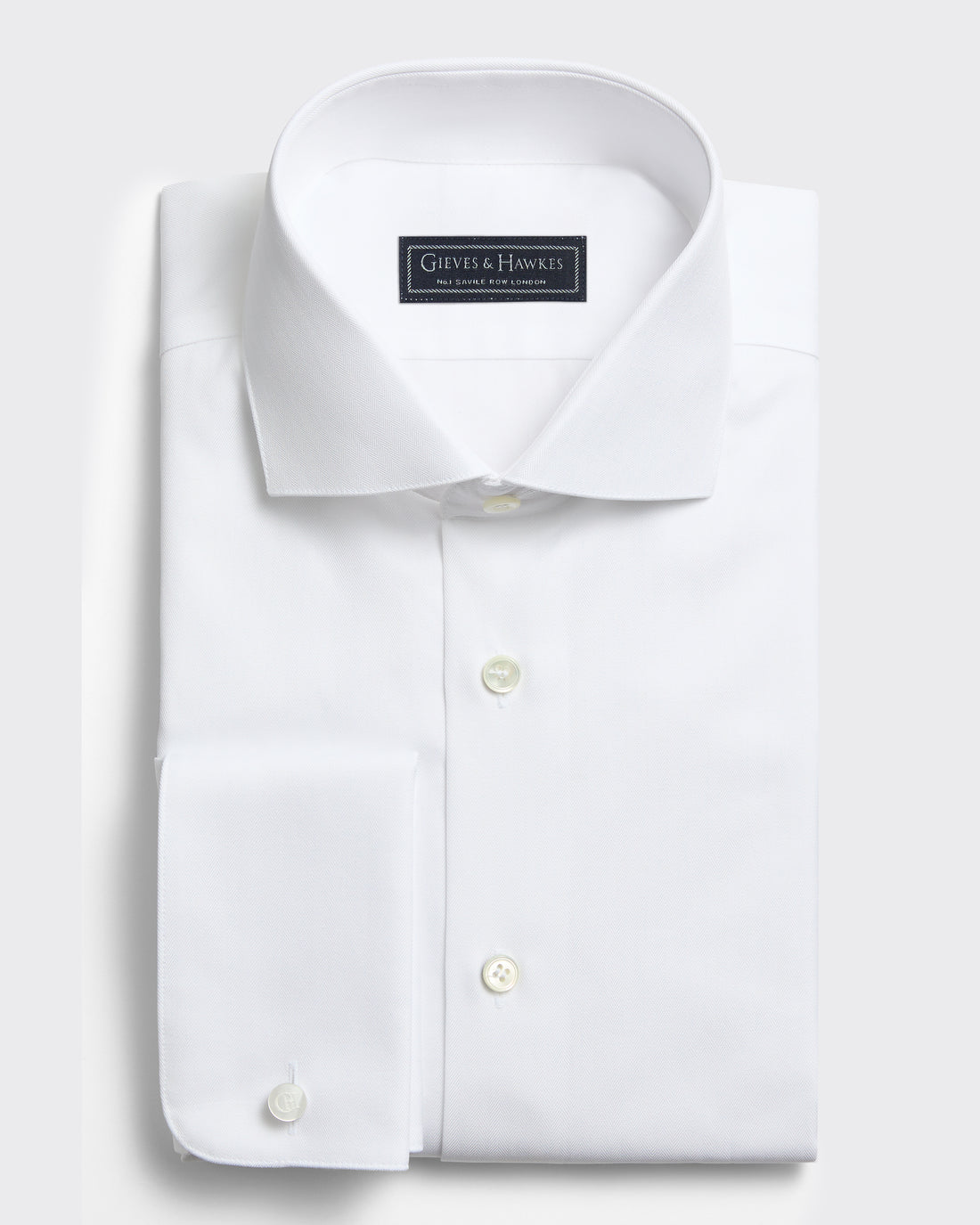 Mawbey Cotton Herringbone Double Cuff Shirt Ecru
