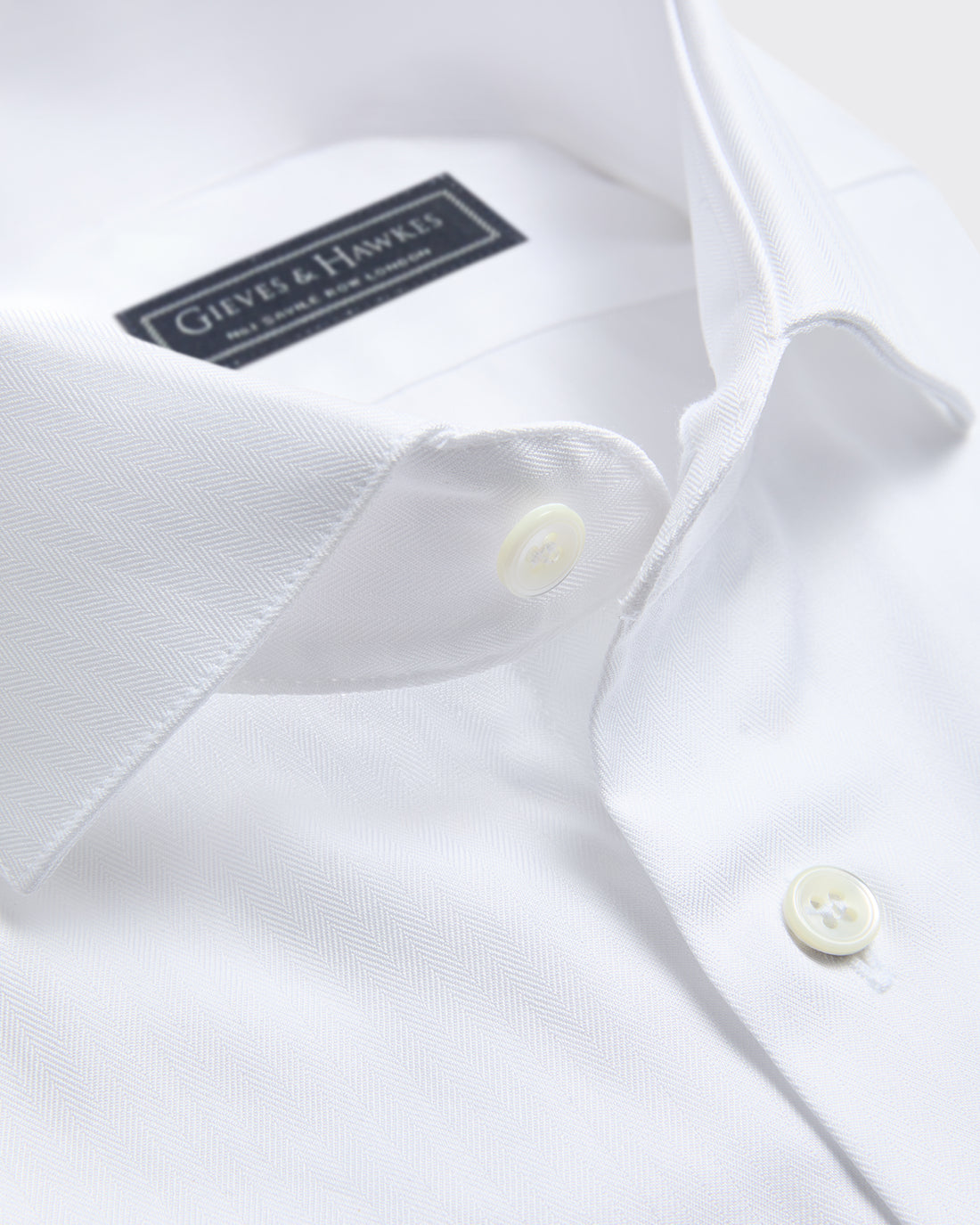 Mawbey Cotton Herringbone Double Cuff Shirt Ecru