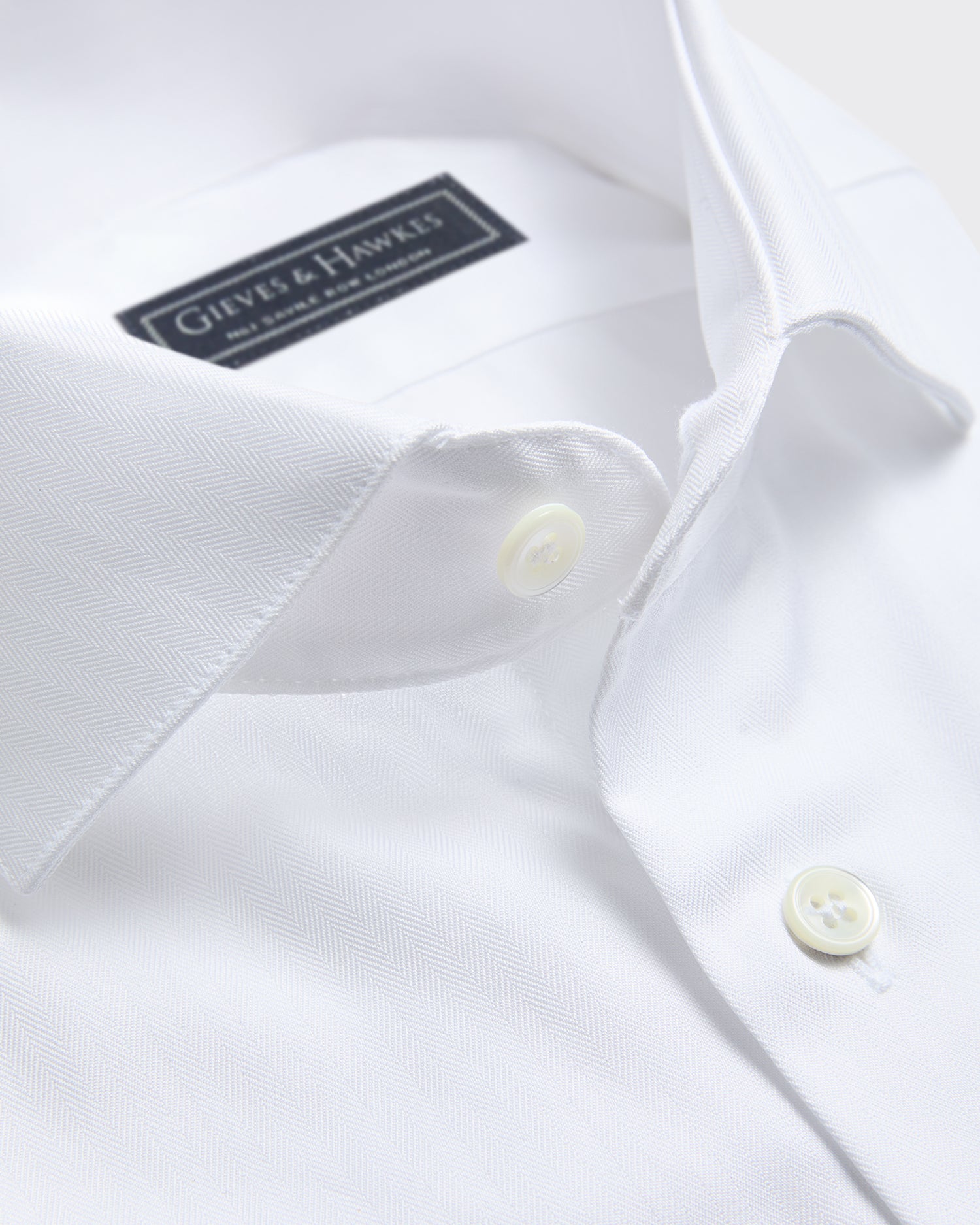 Mawbey Cotton Herringbone Double Cuff Shirt Ecru