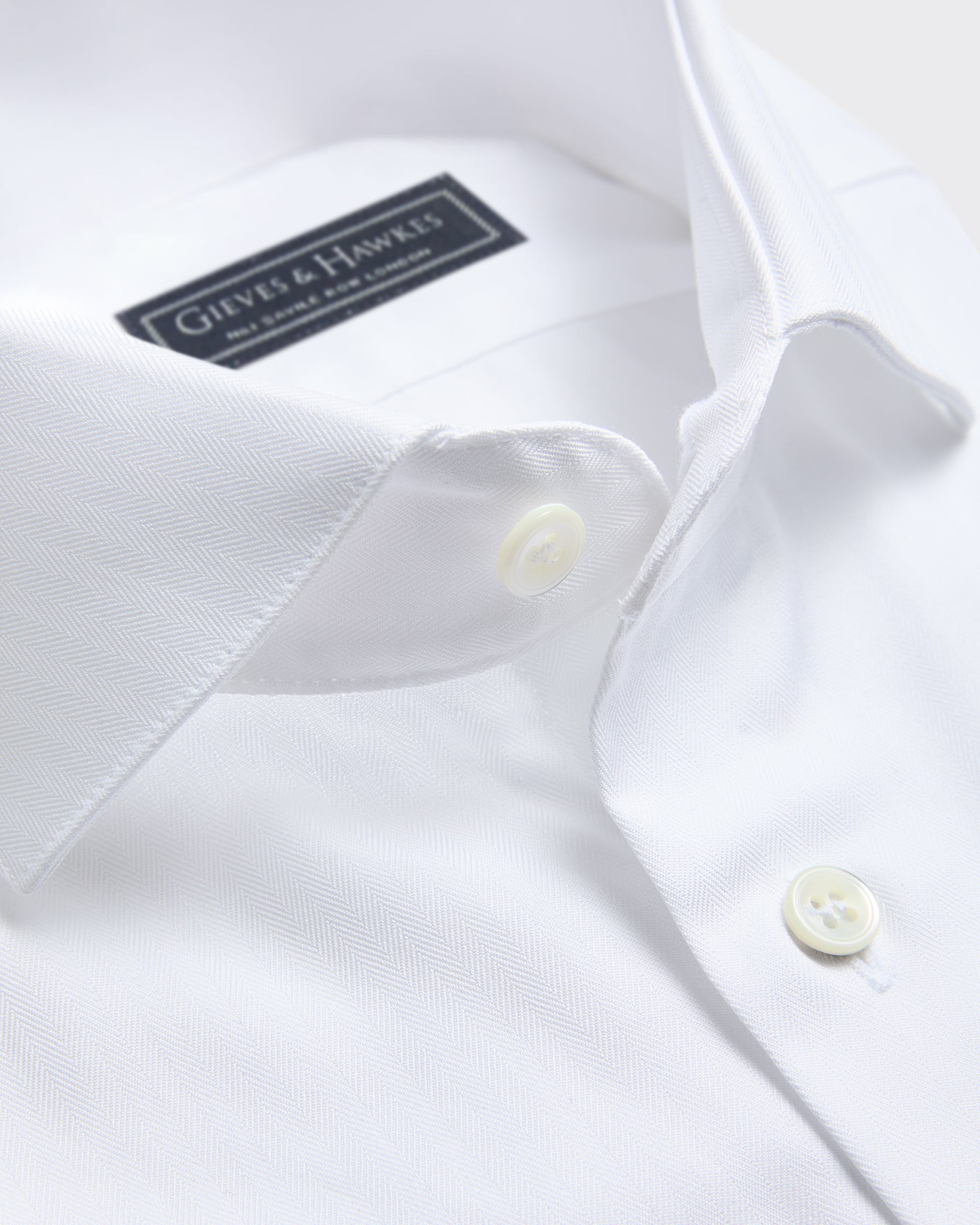Mawbey Cotton Herringbone Double Cuff Shirt Ecru