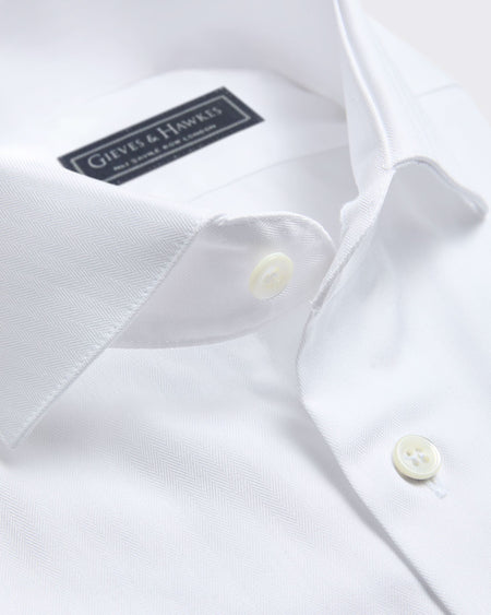 Mawbey Cotton Herringbone Double Cuff Shirt Ecru