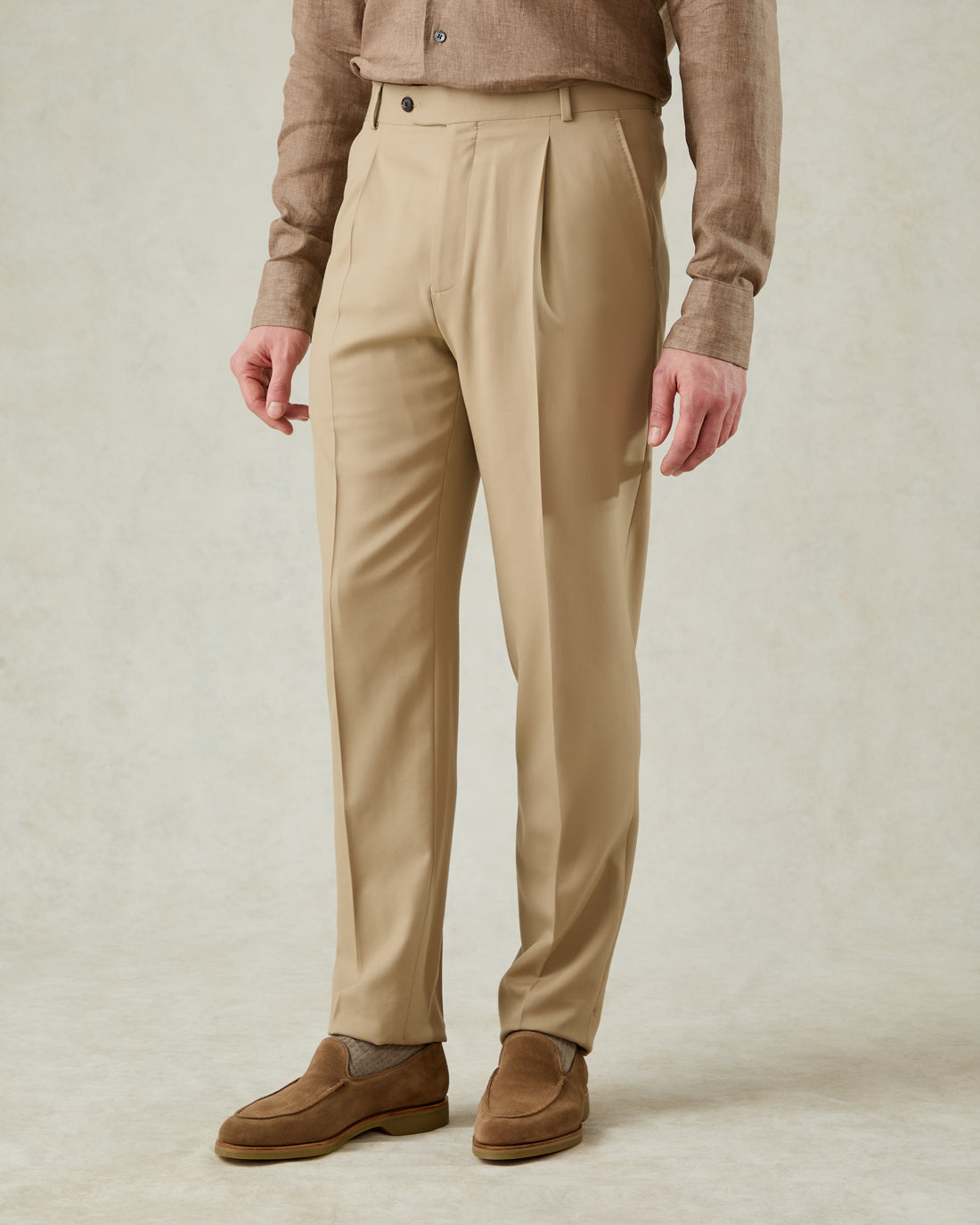 Livingstone Virgin Wool Pleat Trouser Tan