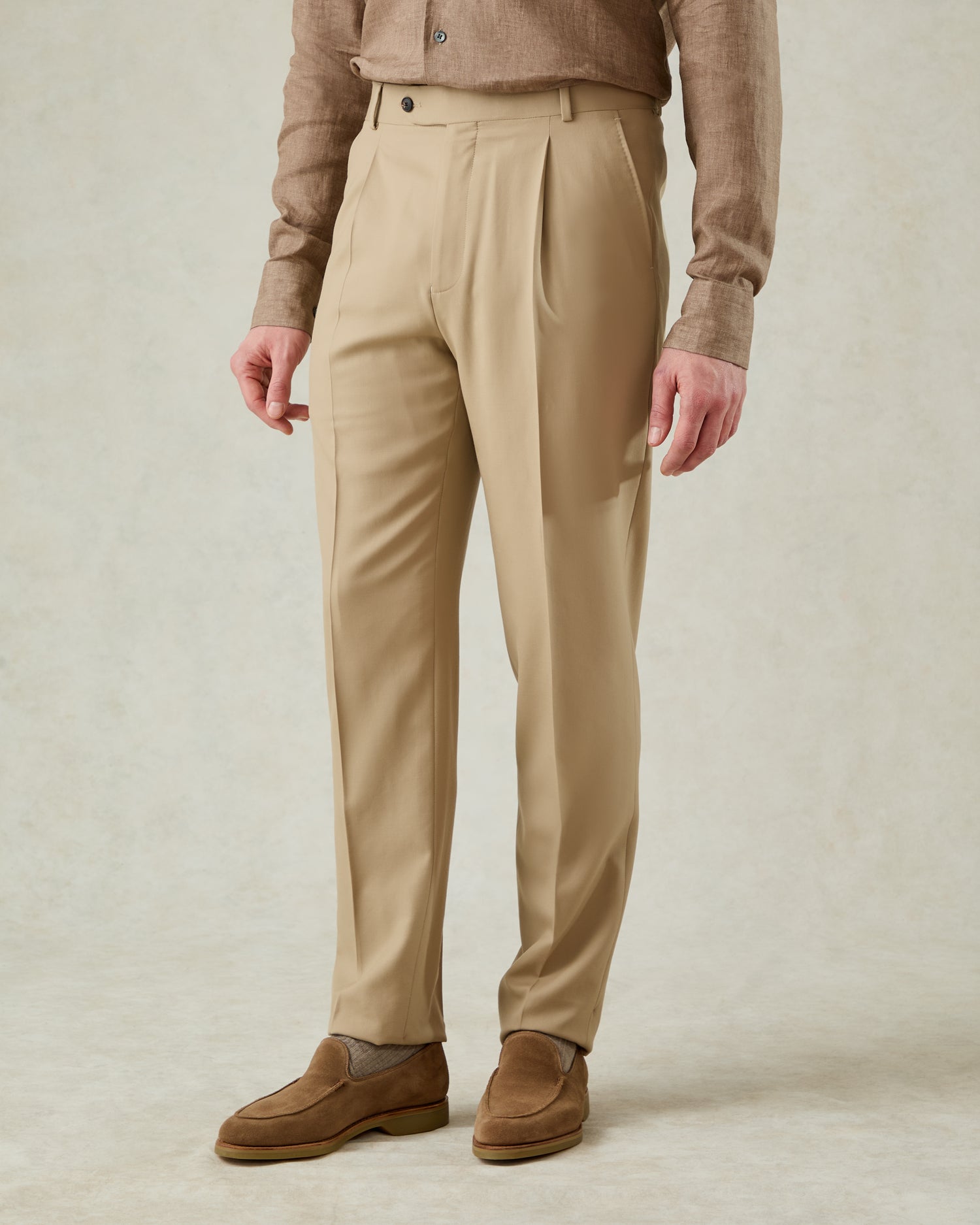 Livingstone Virgin Wool Pleat Trouser Tan