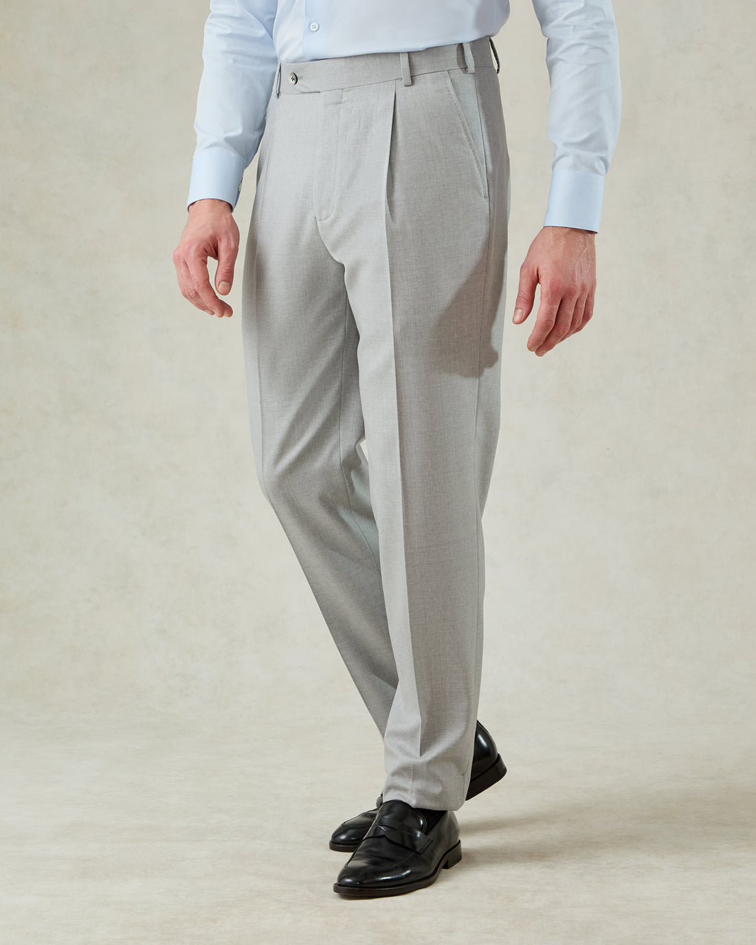 Livingstone Virgin Wool Pleat Trouser Light Grey