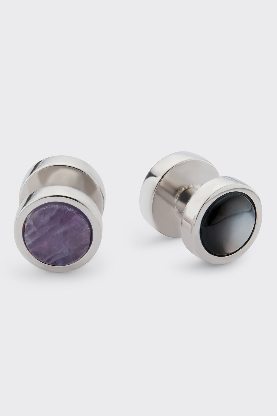 Hallett Reversible Dress Studs Mother of Pearl &amp; Amethyst Grey &amp; Purple