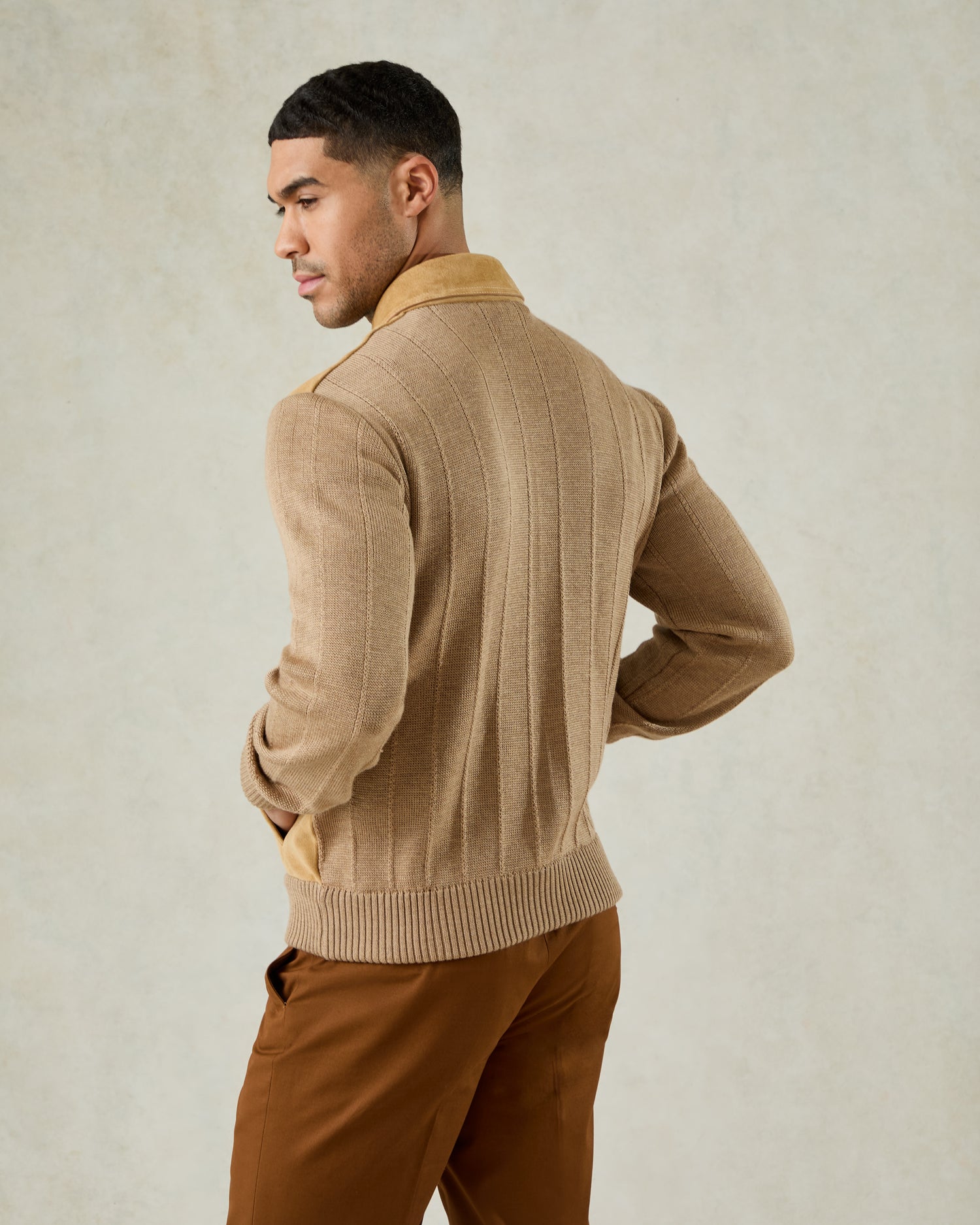 Alexander Knit and Suede Bomber Jacket Camel
