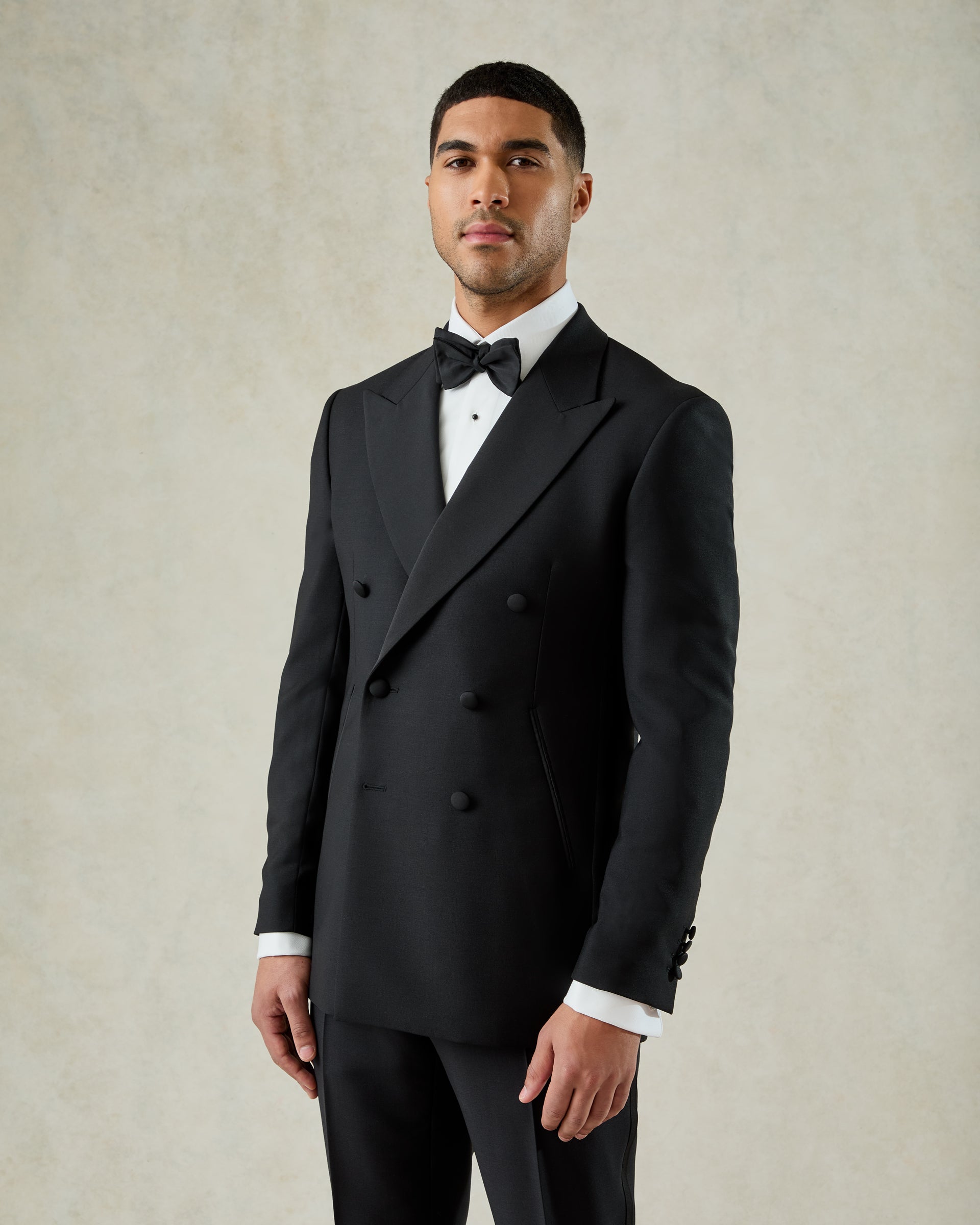 Davide Black Wool Mohair Barathea Double Breasted Dinner Suit