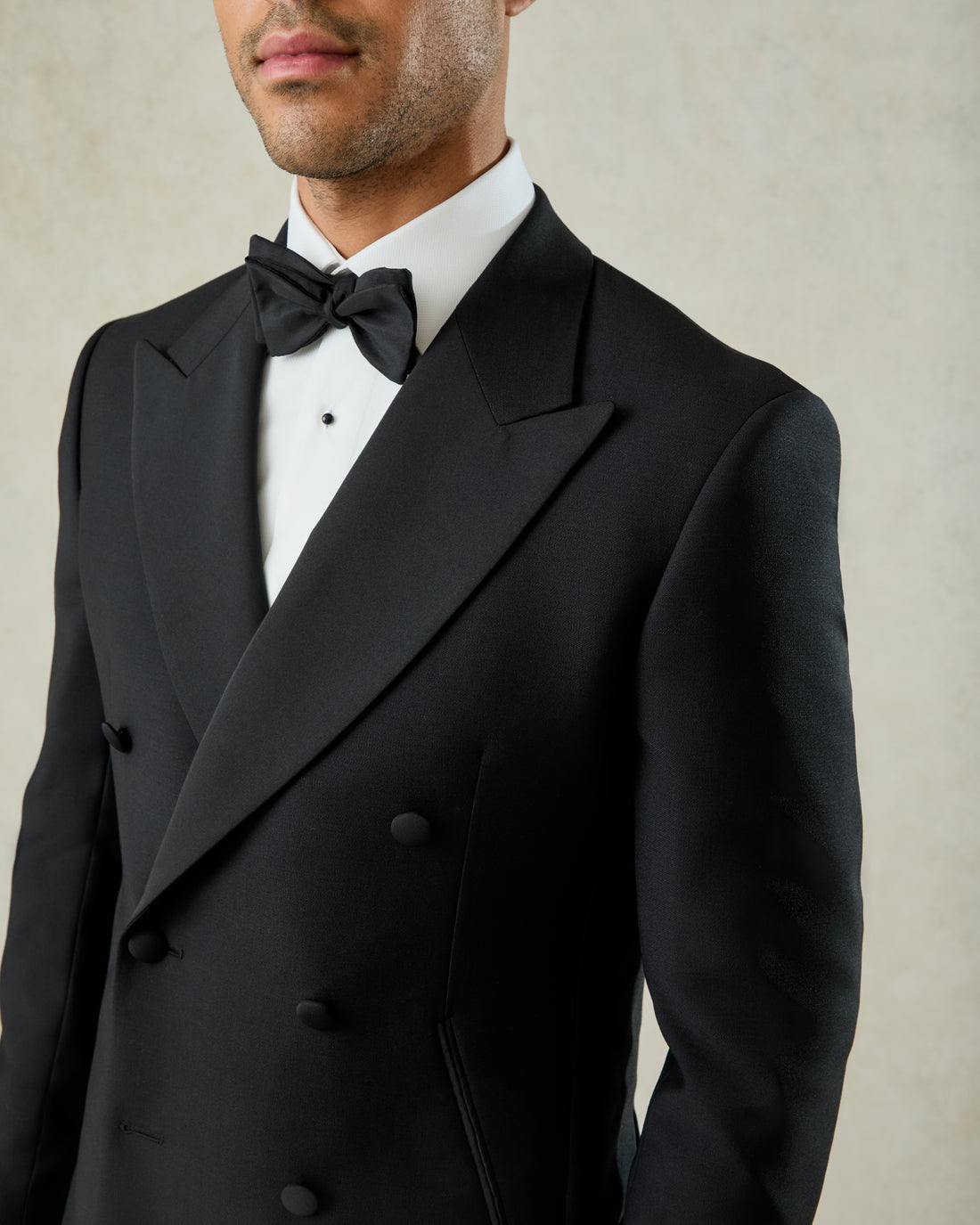 Davide Black Wool Mohair Barathea Double Breasted Dinner Suit