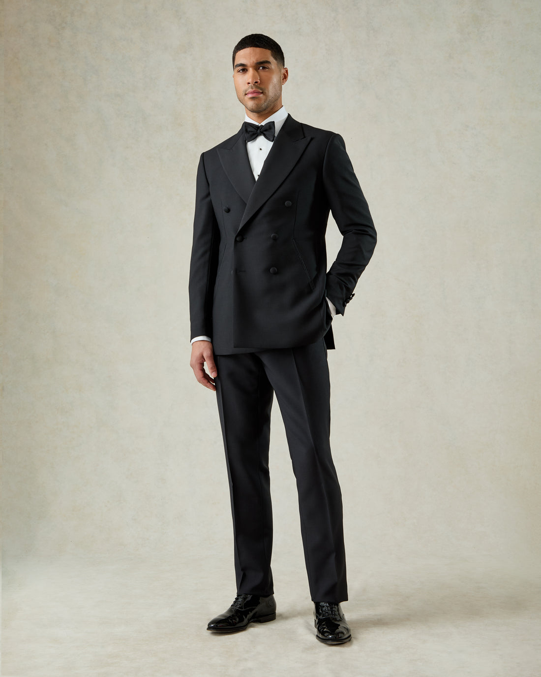 Davide Black Wool Mohair Barathea Double Breasted Dinner Suit