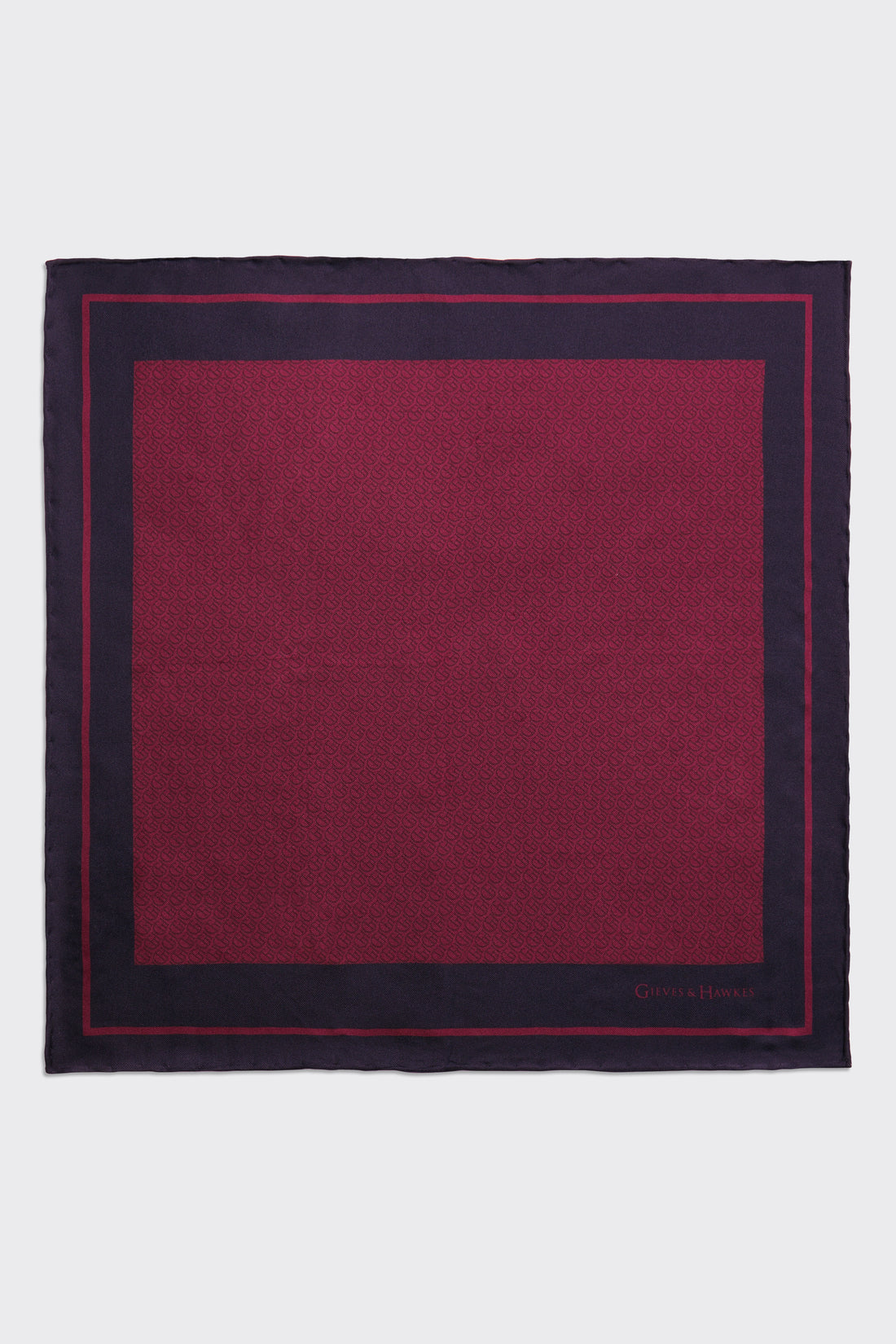 Barne Silk Pocket Square G&amp;H Monogram Burgundy