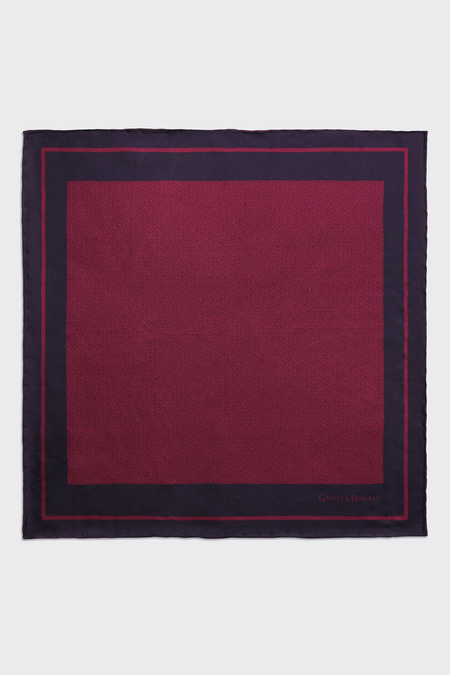 Barne Silk Pocket Square G&amp;H Monogram Burgundy
