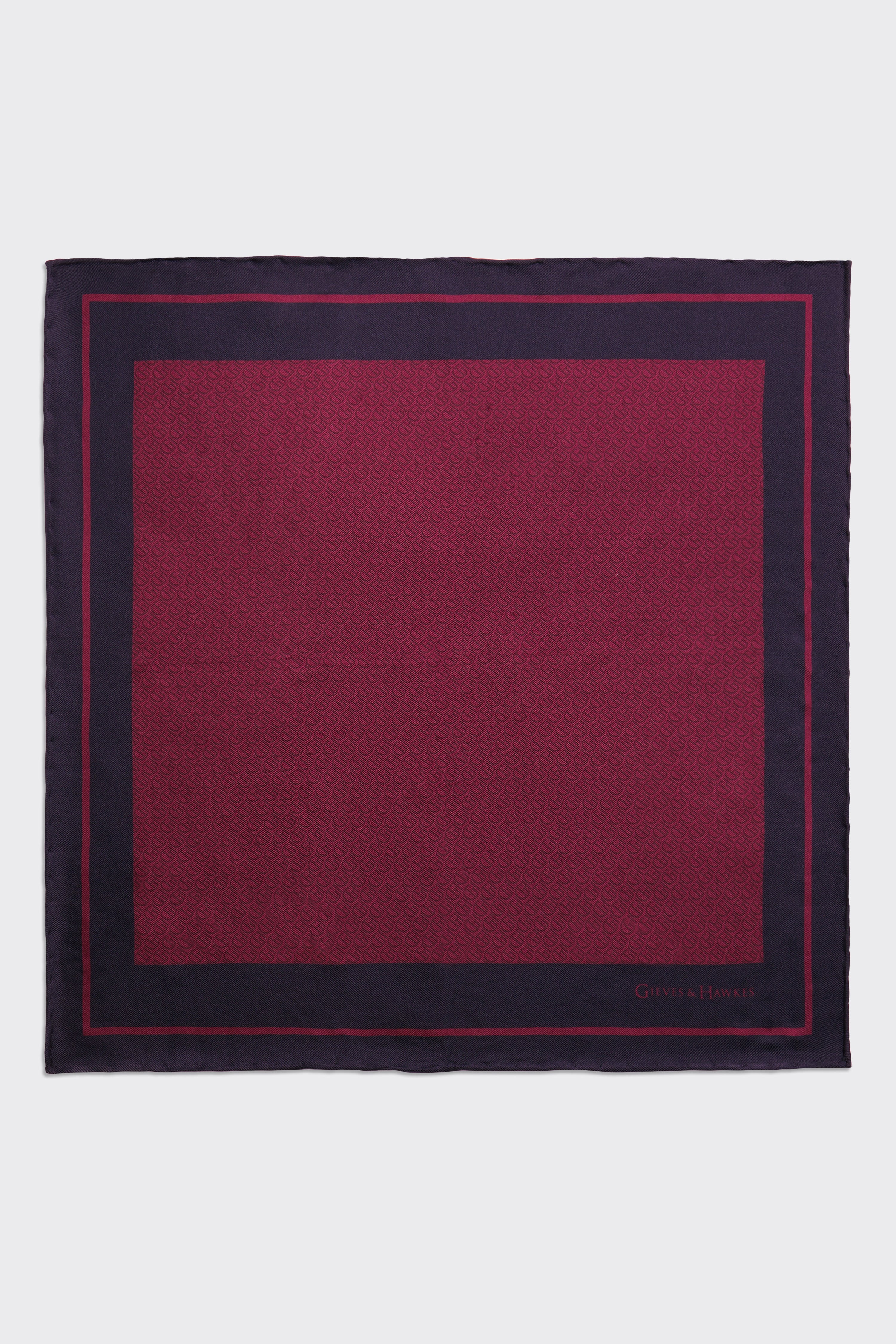 Barne Silk Pocket Square G&amp;H Monogram Burgundy