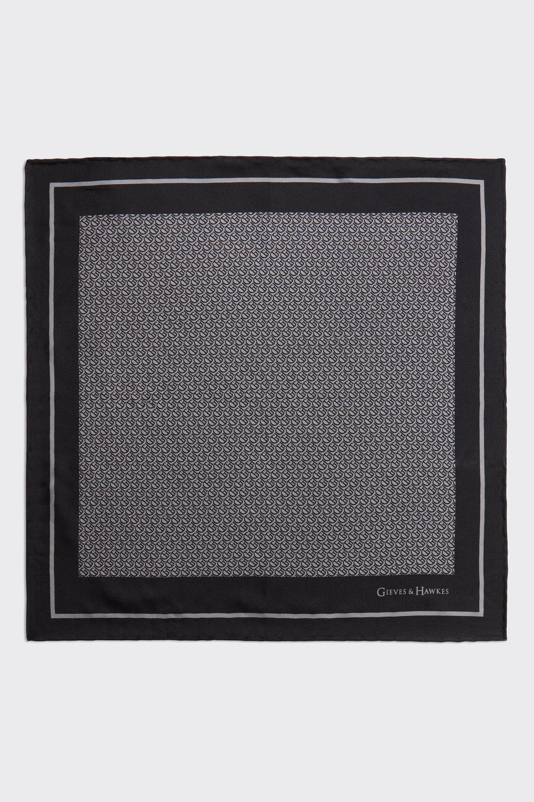Barne Silk Pocket Square G&amp;H Monogram Grey