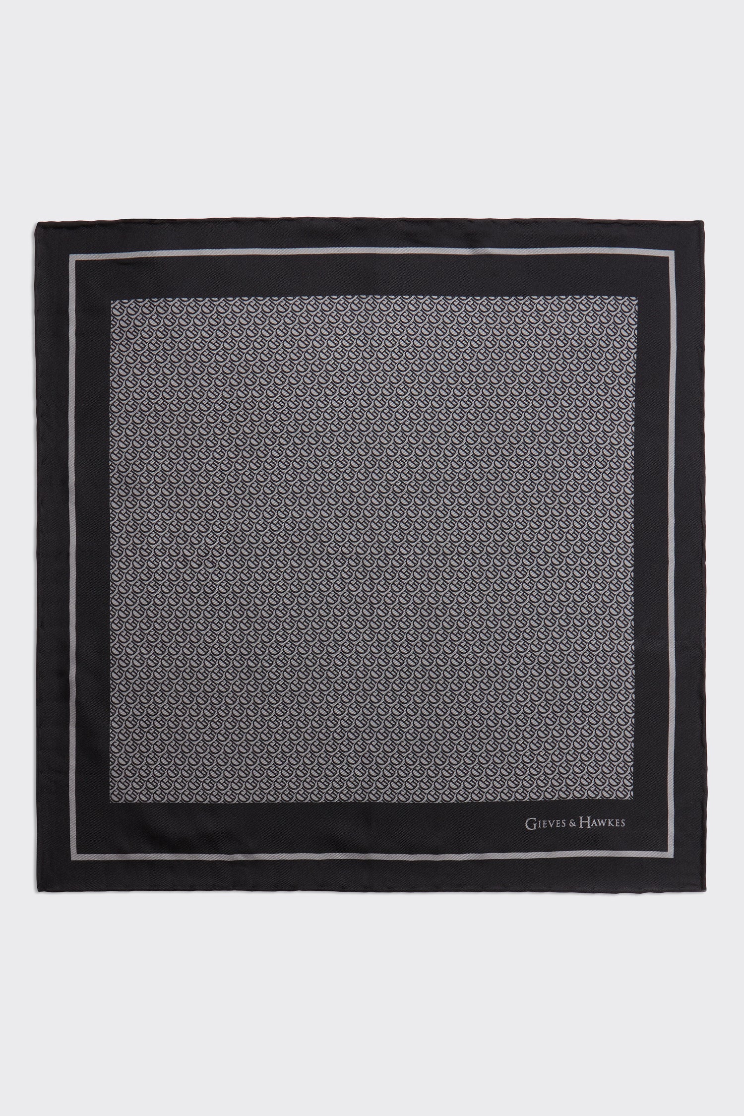 Barne Silk Pocket Square G&amp;H Monogram Grey