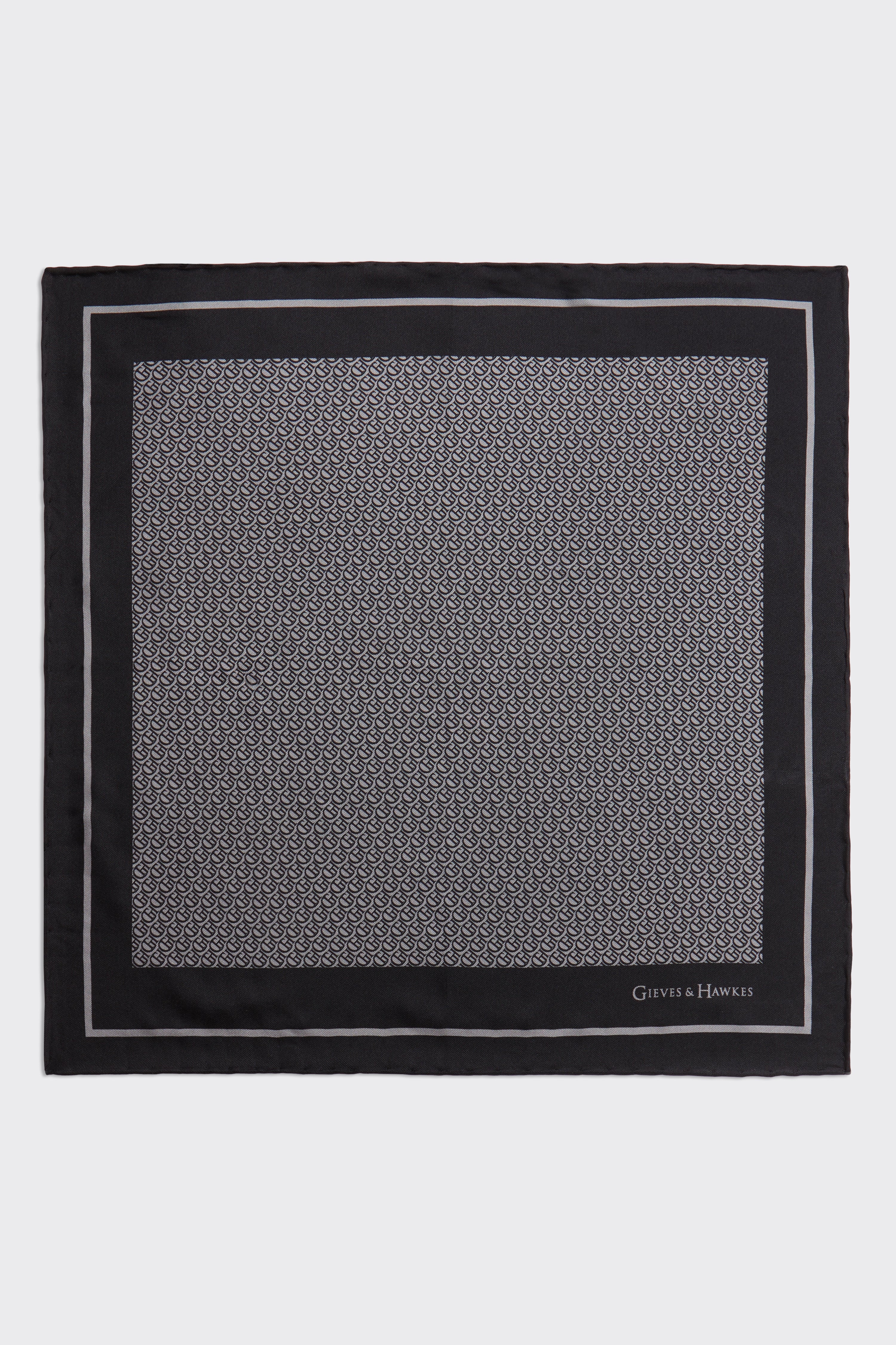 Barne Silk Pocket Square G&amp;H Monogram Grey