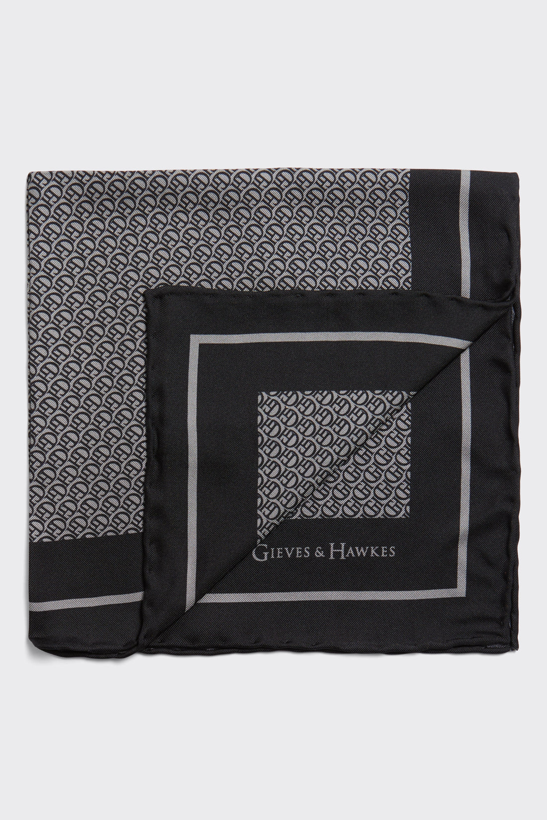 Barne Silk Pocket Square G&amp;H Monogram Grey