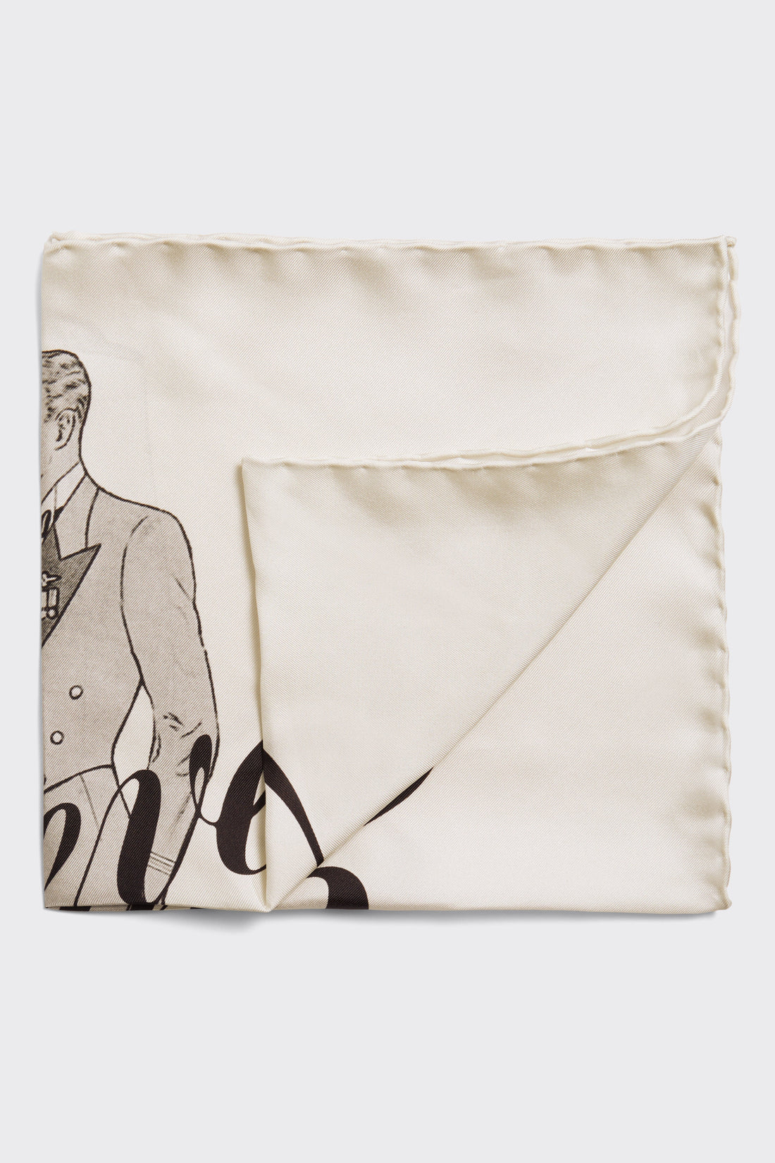 Barne Silk Pocket Square White Archive Sketch Print