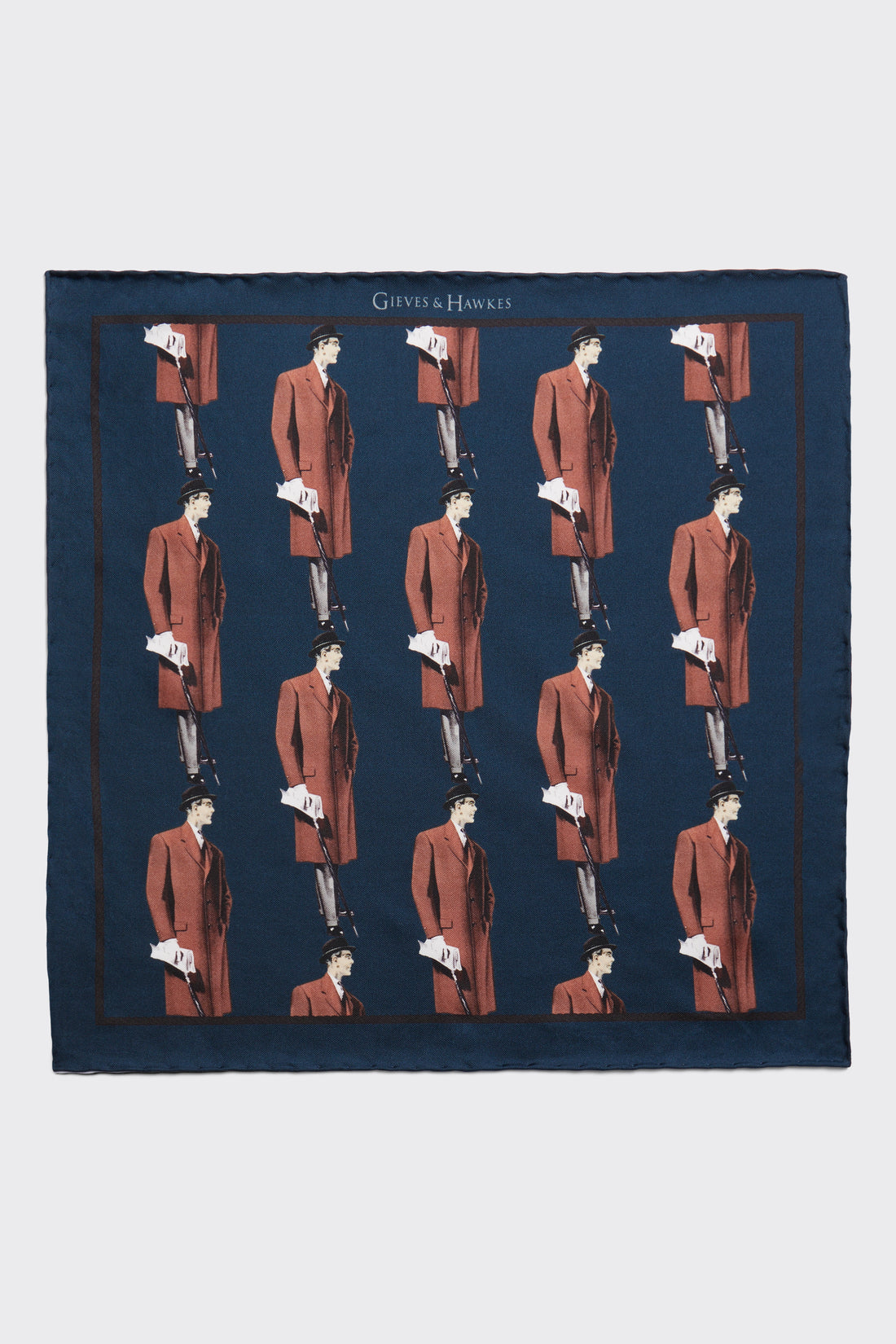 Barne Silk Pocket Square Archive Man Print Navy