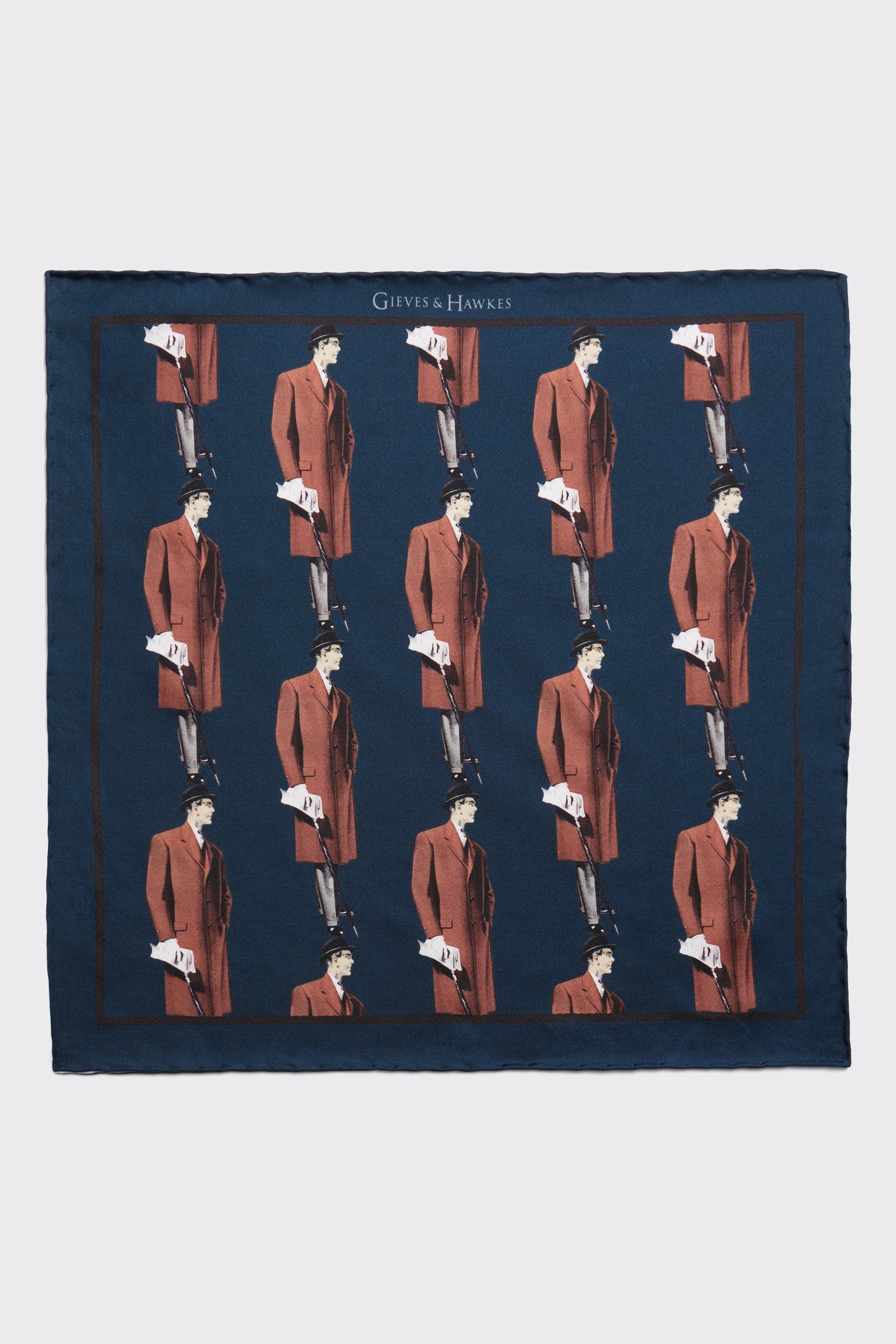 Barne Silk Pocket Square Archive Man Print Navy