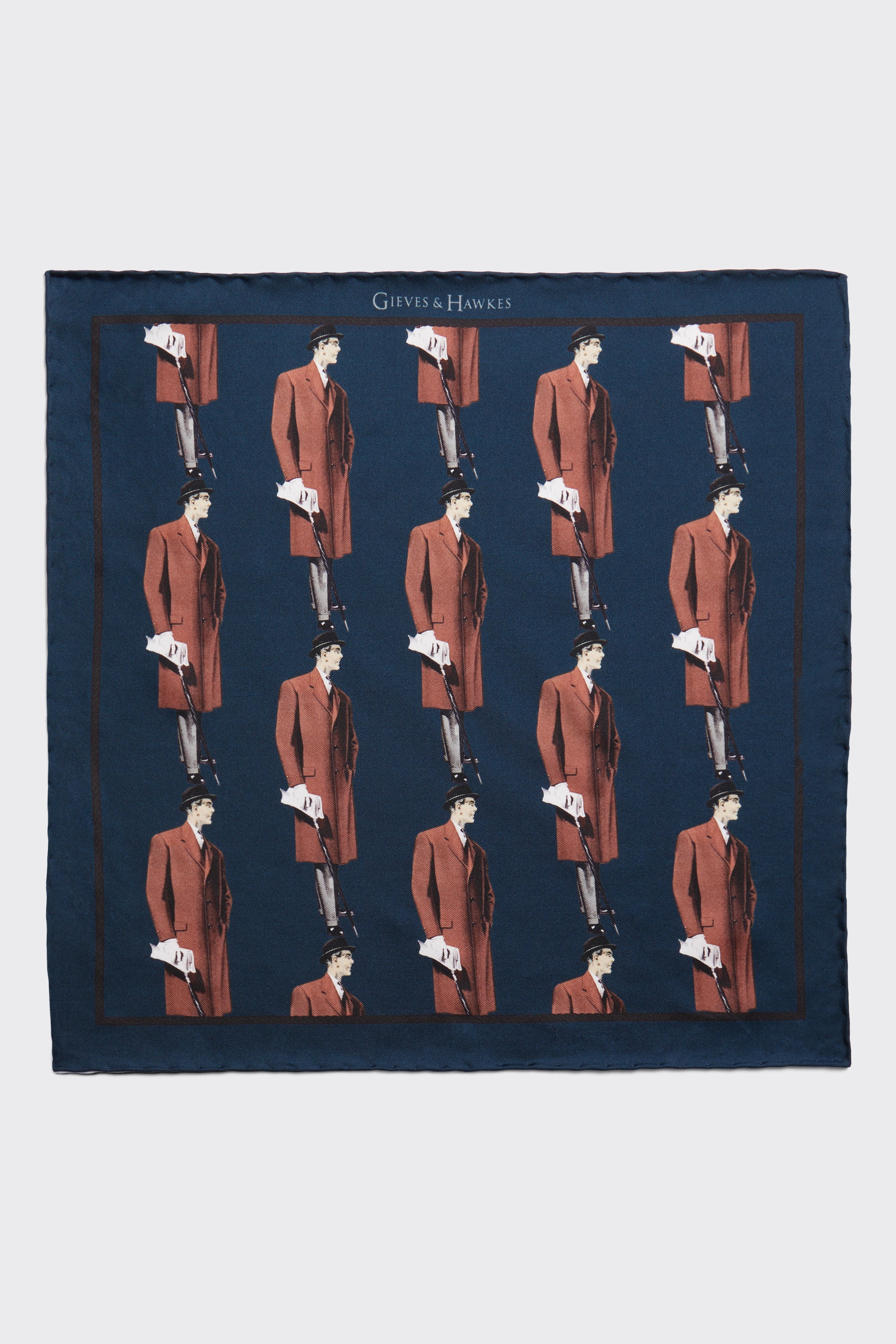 Barne Silk Pocket Square Archive Man Print Navy