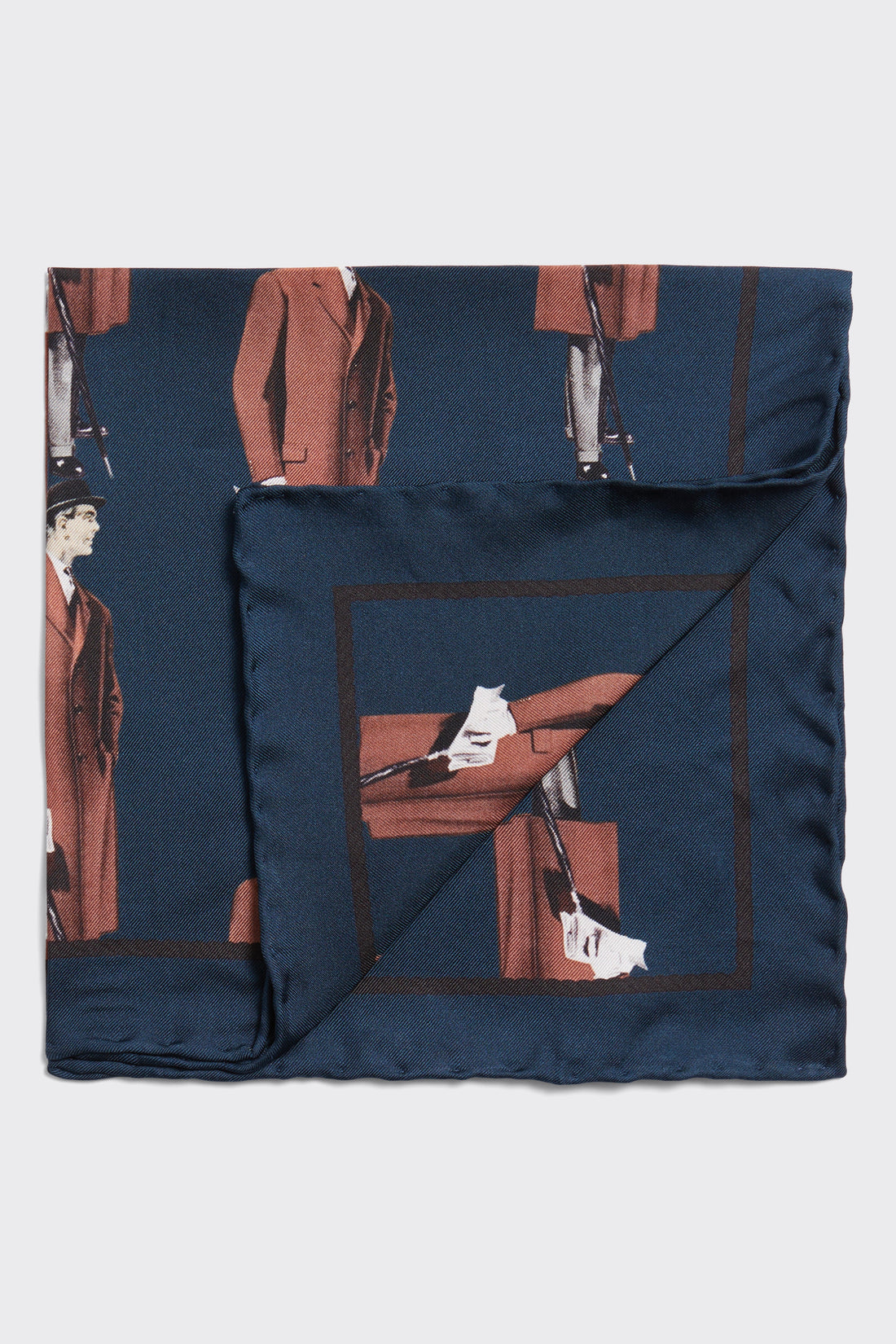 Barne Silk Pocket Square Archive Man Print Navy