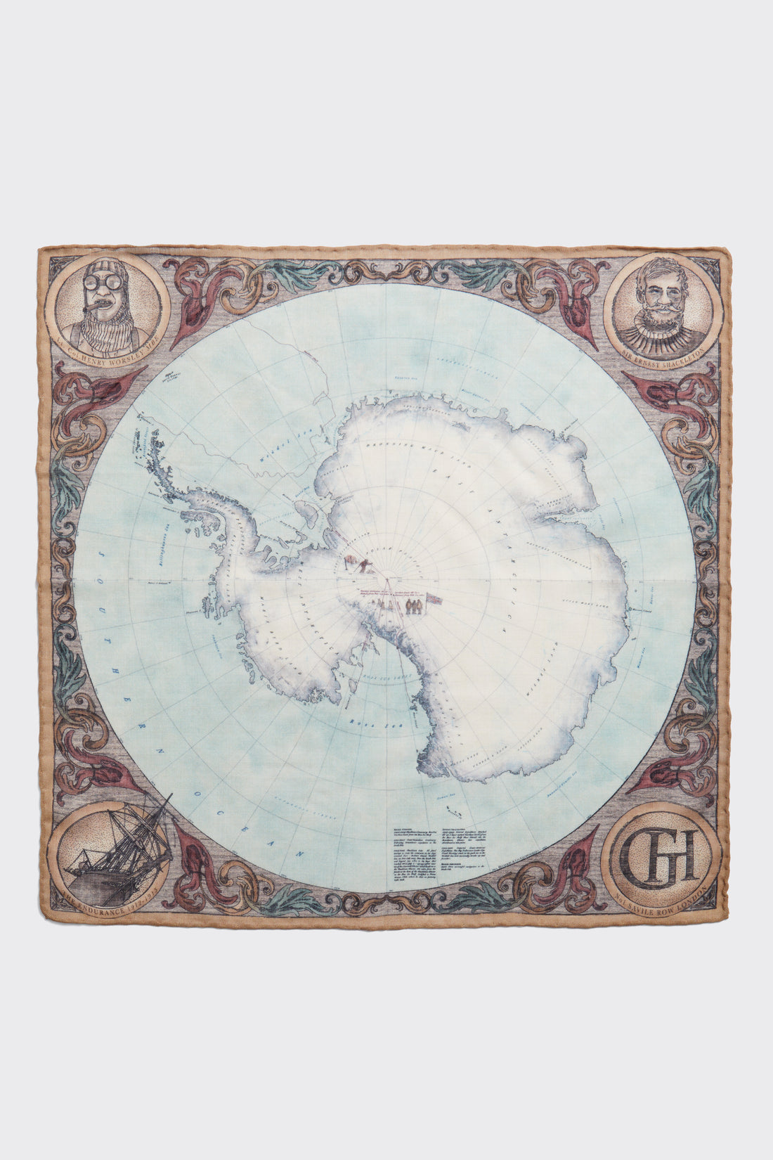 Carver Wool Silk Pocket Square Map Print