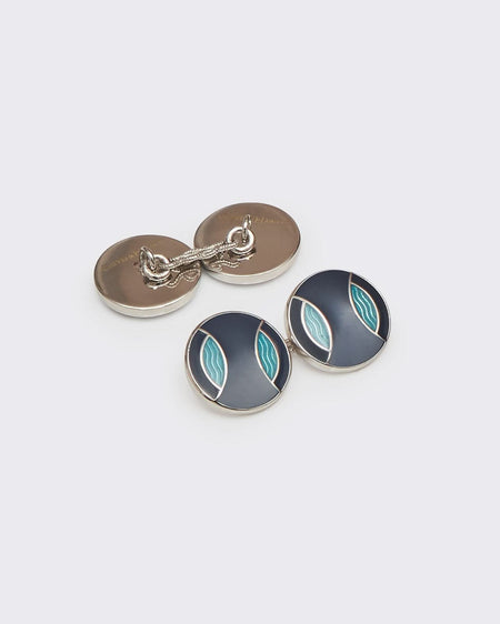 Gravener Sterling Sliver Round Enamel Cufflink Navy & Blue