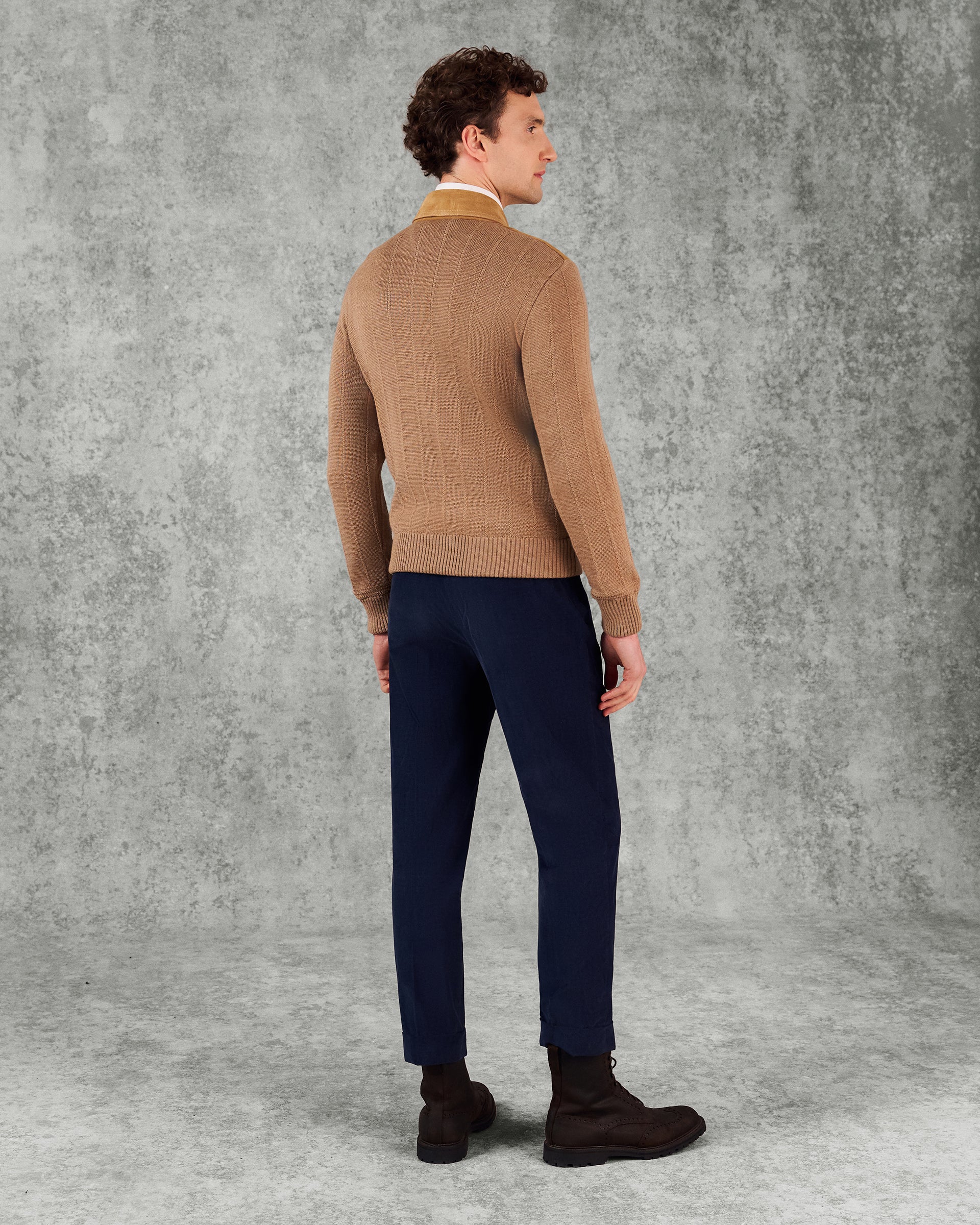 Alexander Knit and Suede Bomber Jacket Camel