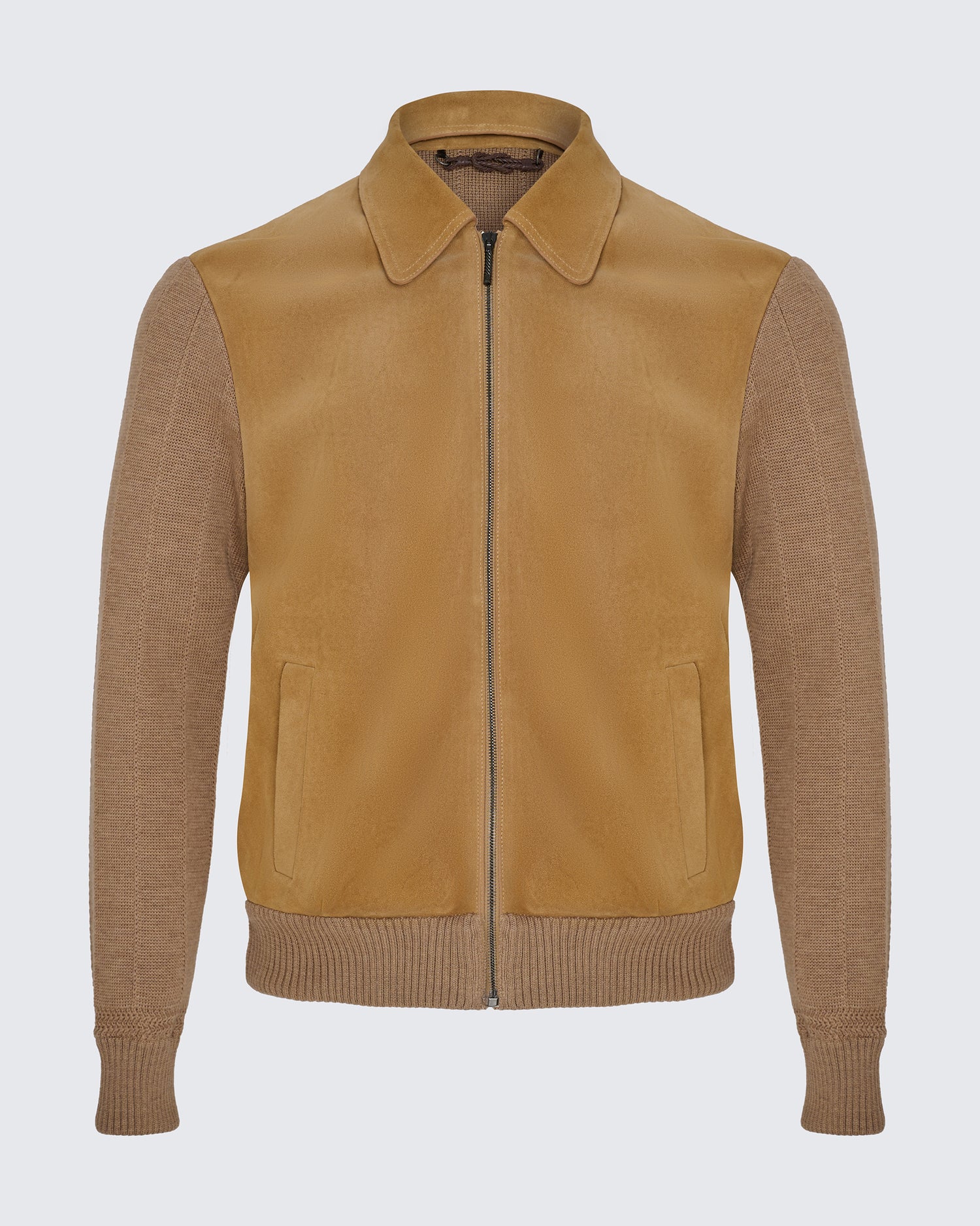 Alexander Knit and Suede Bomber Jacket Camel