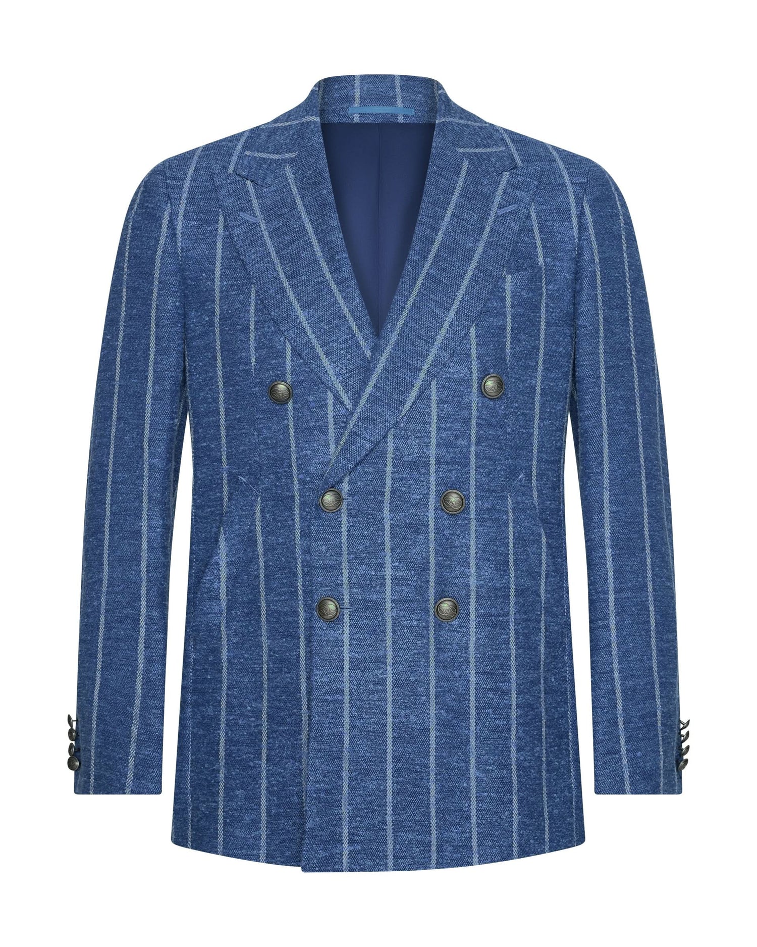 Atkinson Wool Silk Linen &amp; Nylon Double Breasted Striped Blazer