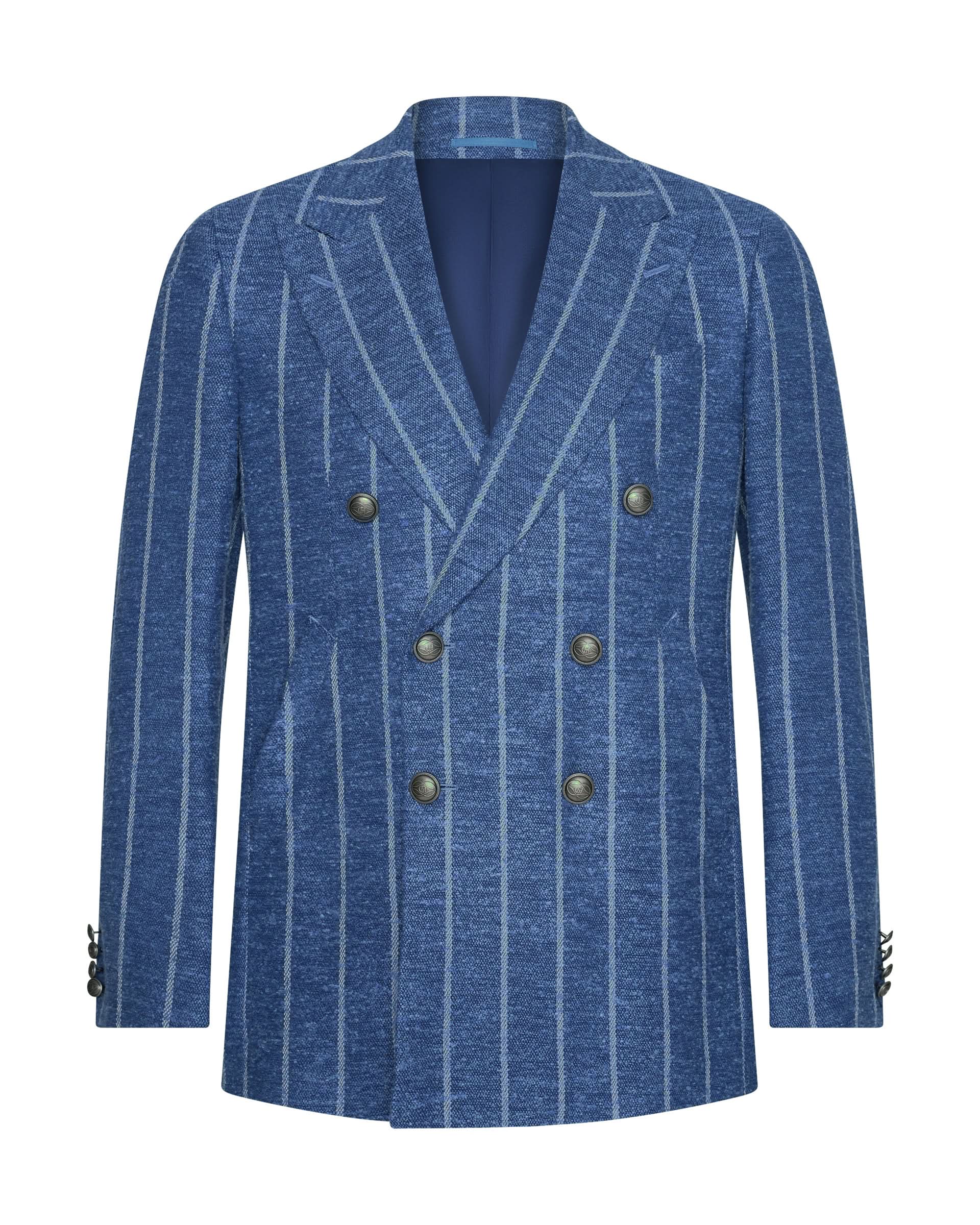 Atkinson Wool Silk Linen &amp; Nylon Double Breasted Striped Blazer