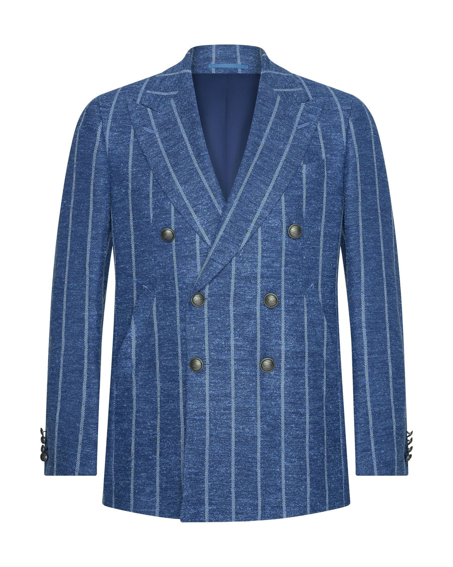Atkinson Wool Silk Linen & Nylon Double Breasted Striped Blazer