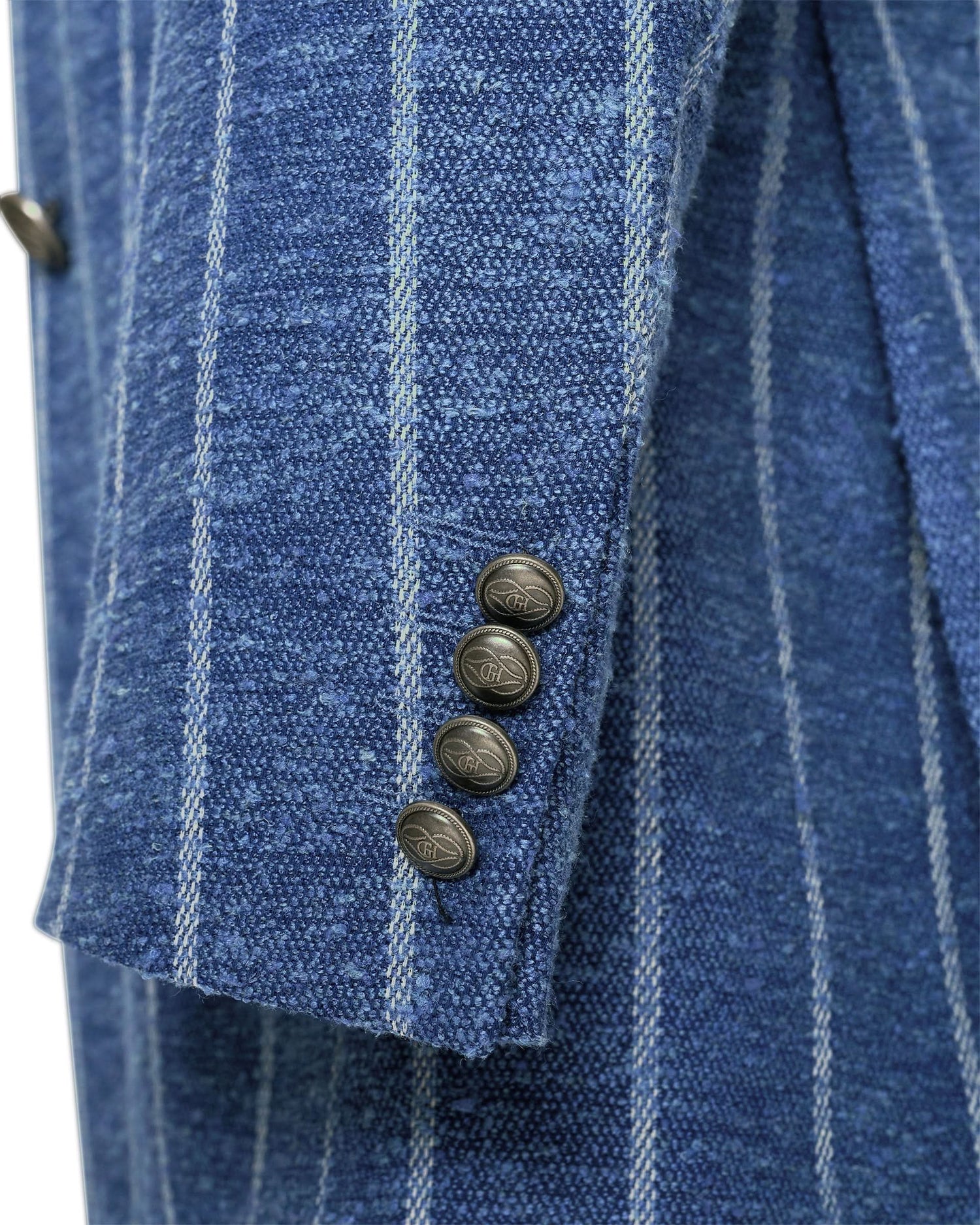 Atkinson Wool Silk Linen &amp; Nylon Double Breasted Striped Blazer
