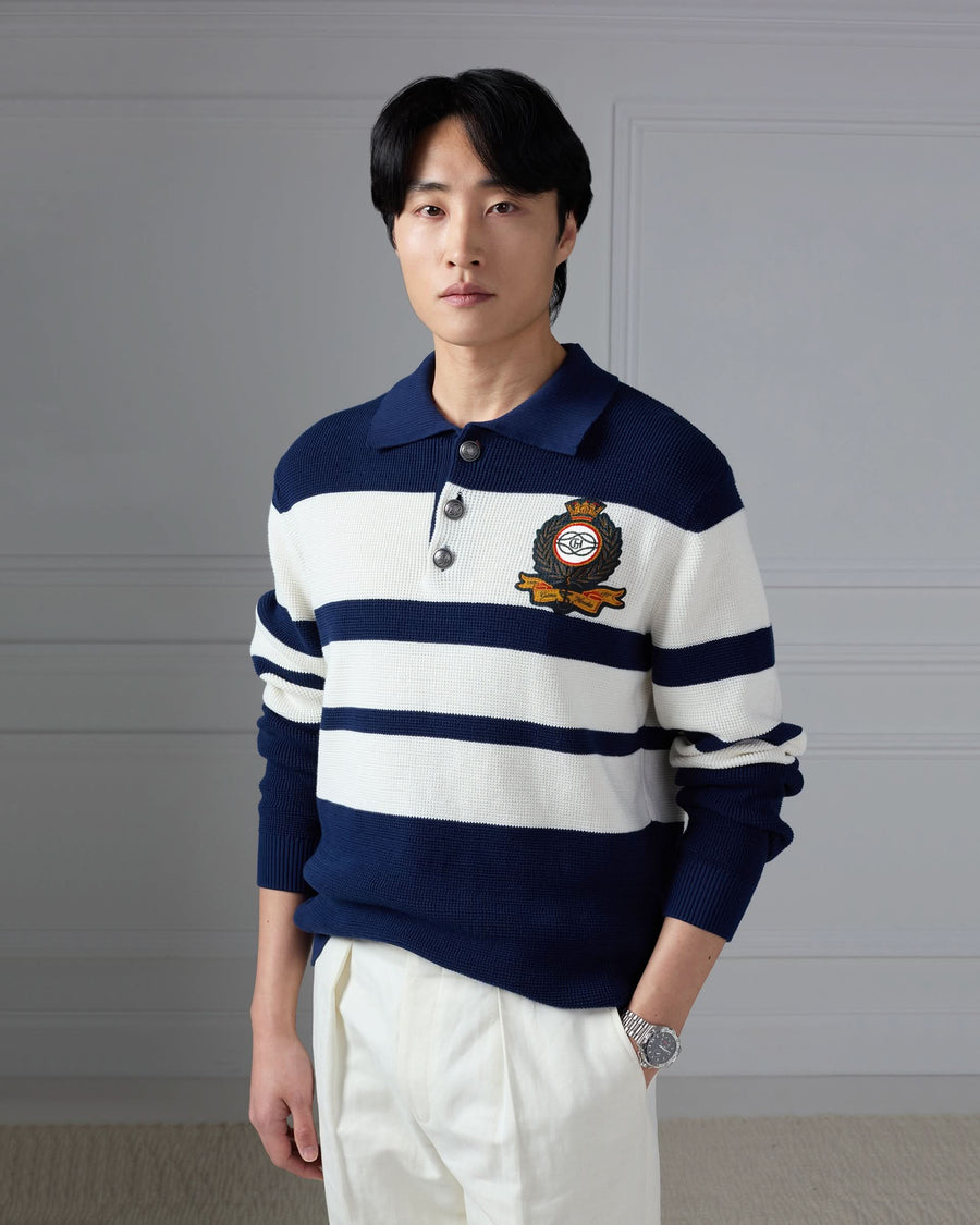 Stevens Cotton Striped Nautical Knitted Jumper Navy/White