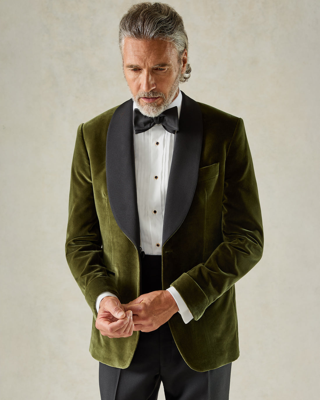 Buckle Velvet Shawl Evening Jacket Moss Green