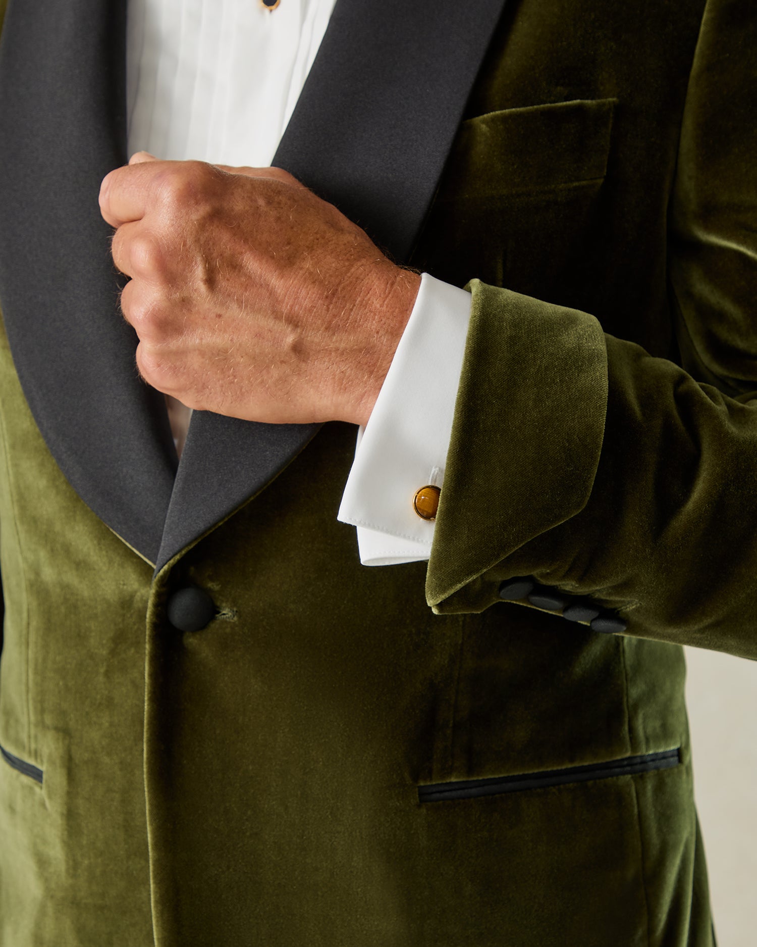 Buckle Velvet Shawl Evening Jacket Moss Green