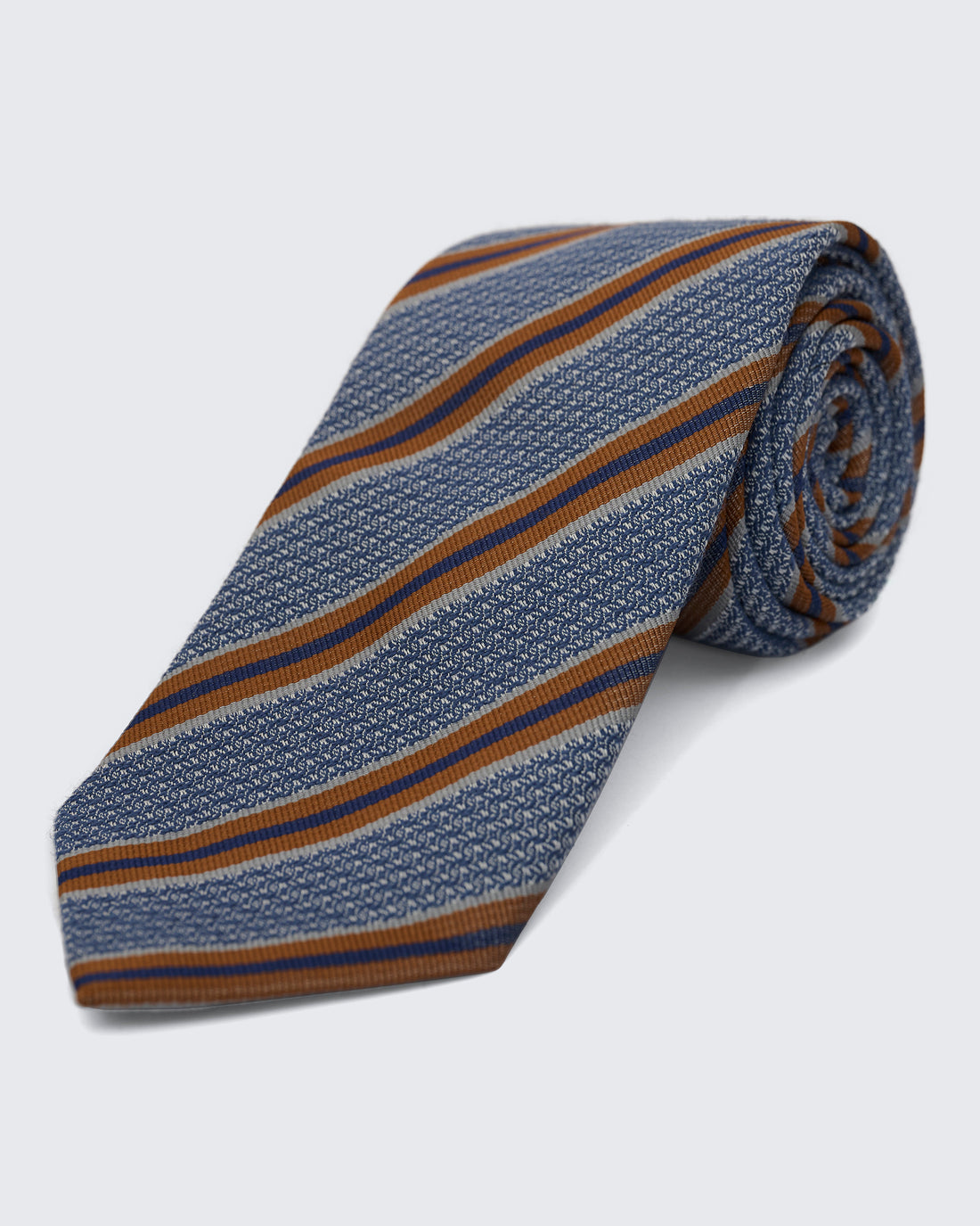 Carberry Silk &amp; Wool Brown &amp; Blue Stripe Tie