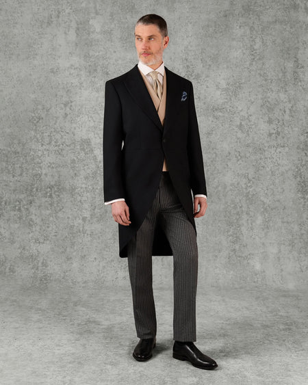 Cardale Wool Herringbone Morning Coat Black