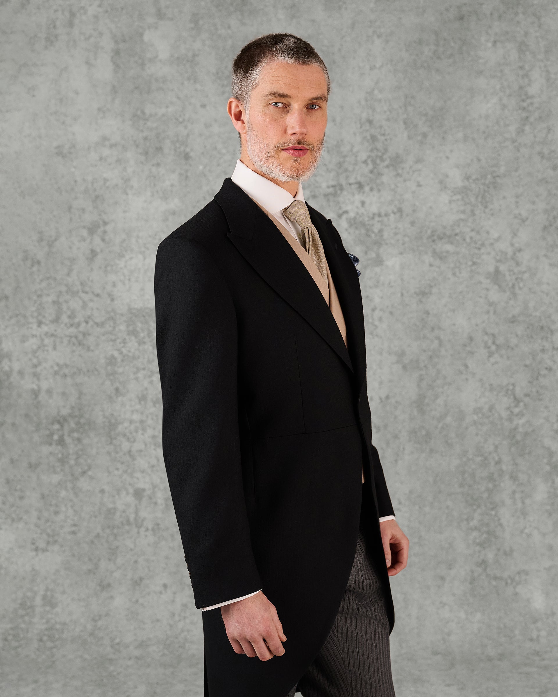 Cardale Wool Herringbone Morning Coat Black